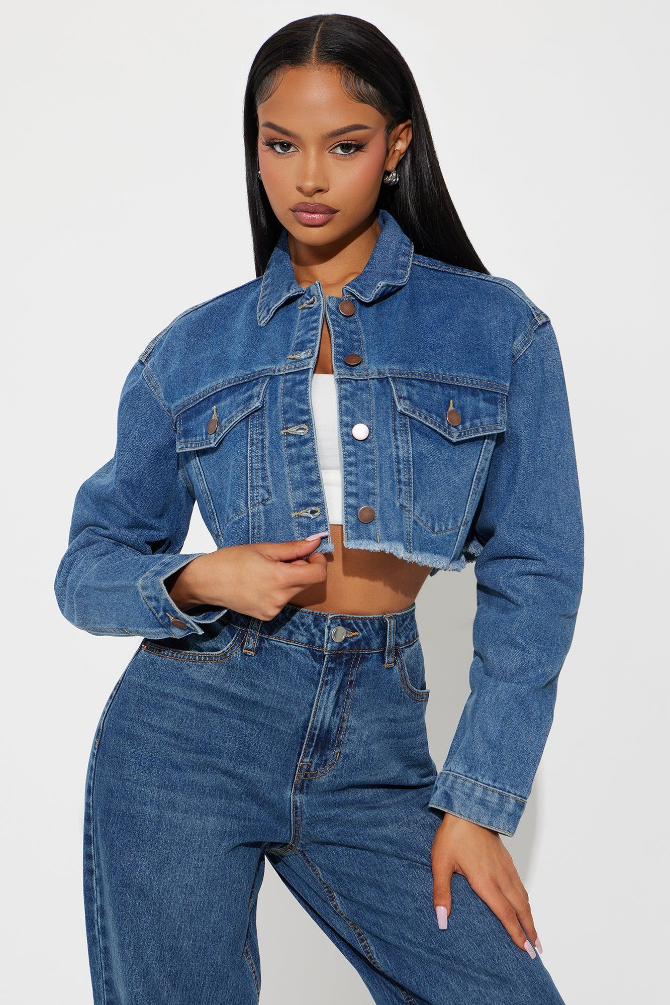 So Distressed Cropped Denim Jacket - Medium Wash Product Image