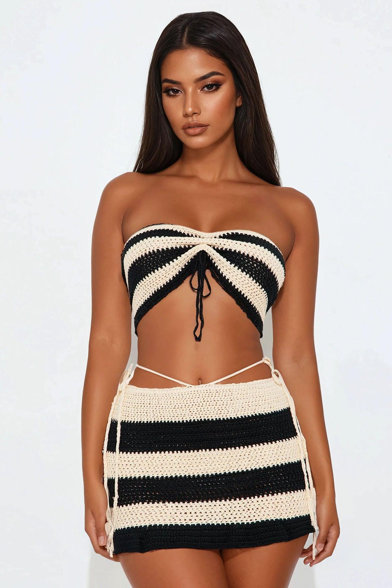 Show Off Crochet Skirt Set - Black/combo Female Product Image