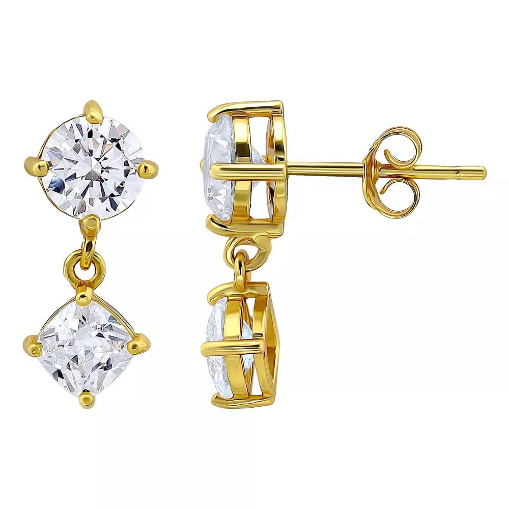 Aleure Precioso Sterling Silver Cubic Zirconia Cushion Cut Double Drop Earrings, Women's, Gold Tone Product Image