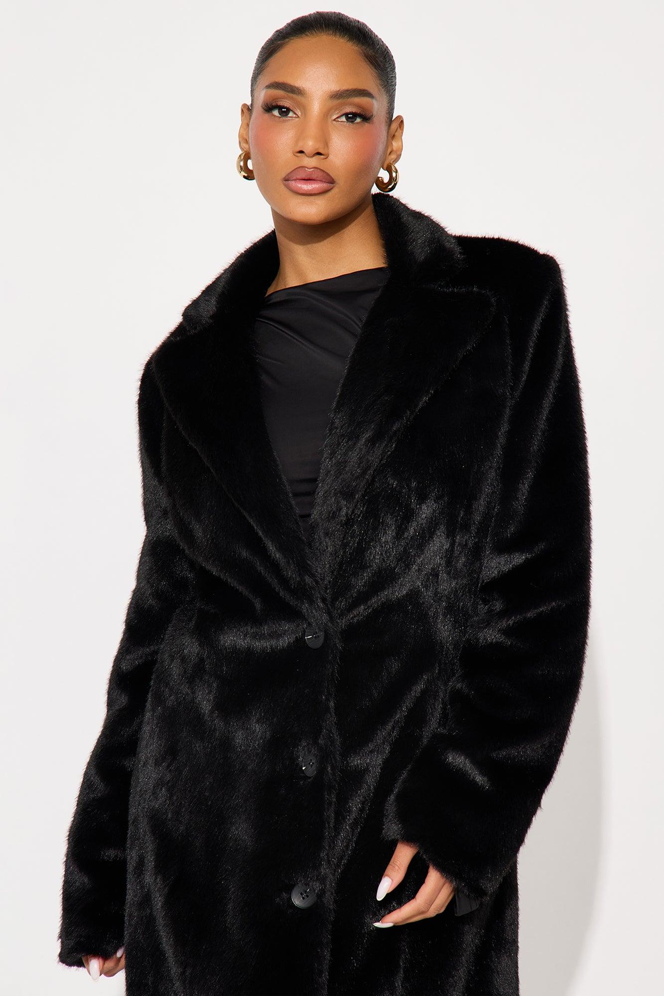 Madelyn Long Faux Fur Coat - Black Female Product Image