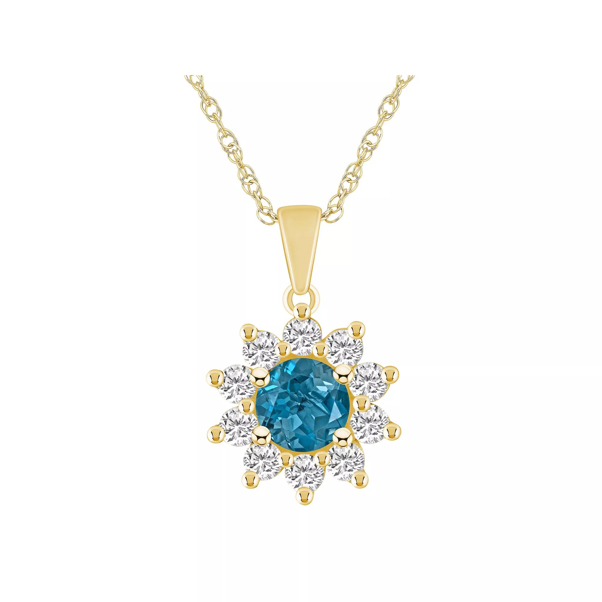 Alyson Layne 14k Gold Round Blue Topaz & 5/8 Carat T.W. Diamond Pendant Necklace, Women's, Size: 18" Product Image