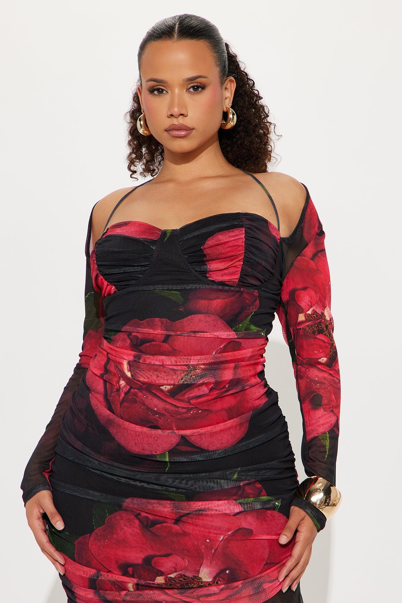 Rosanna Floral Mesh Midi Dress - Red/combo Product Image