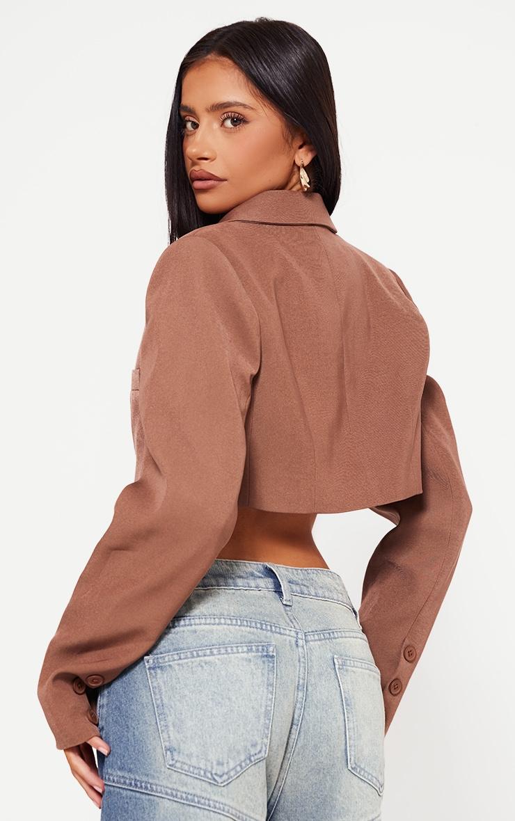 Petite Taupe Trim Detail Cropped Blazer Product Image
