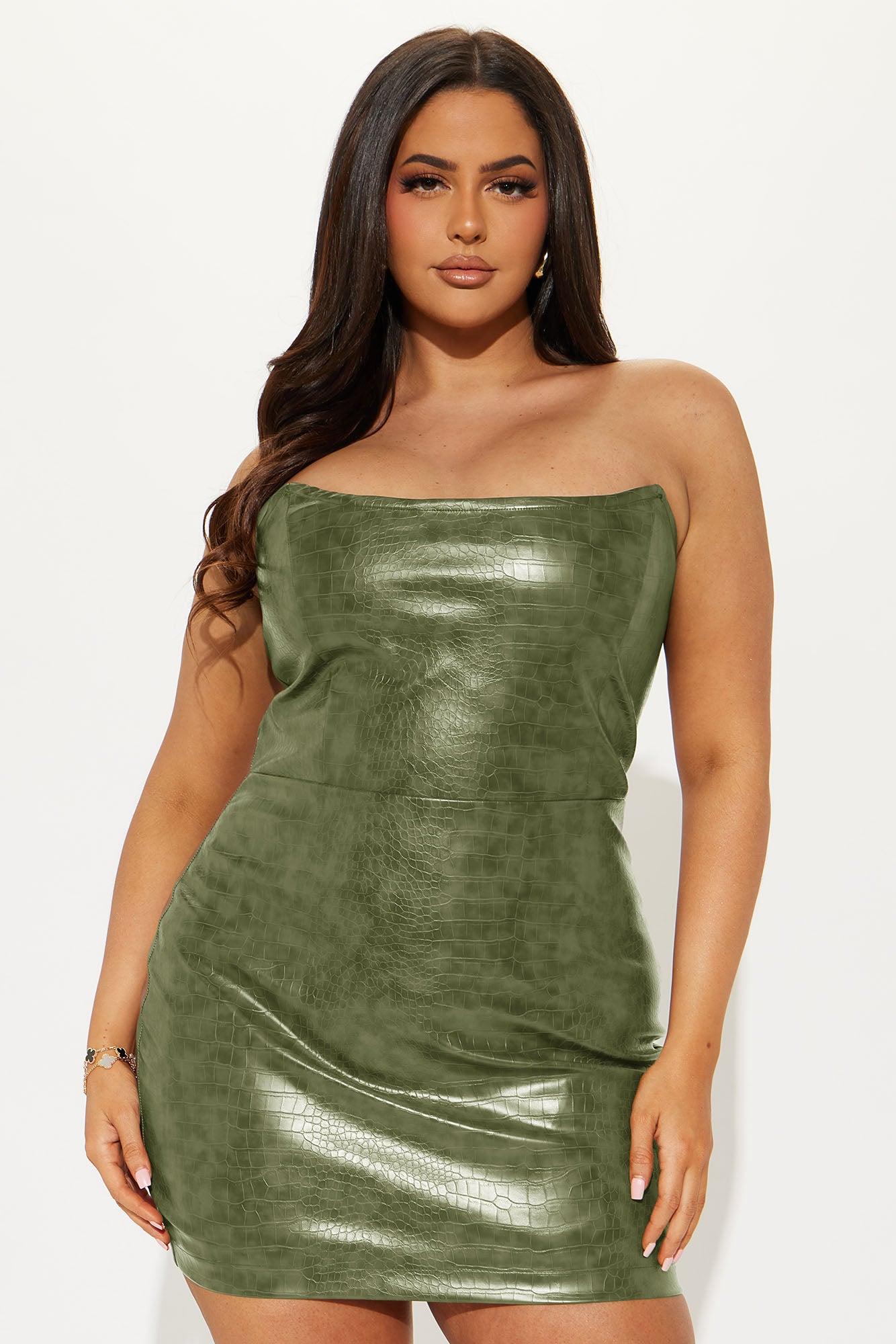 Hit The Gas Faux Leather Trench and Mini Dress Set - Olive Female Product Image