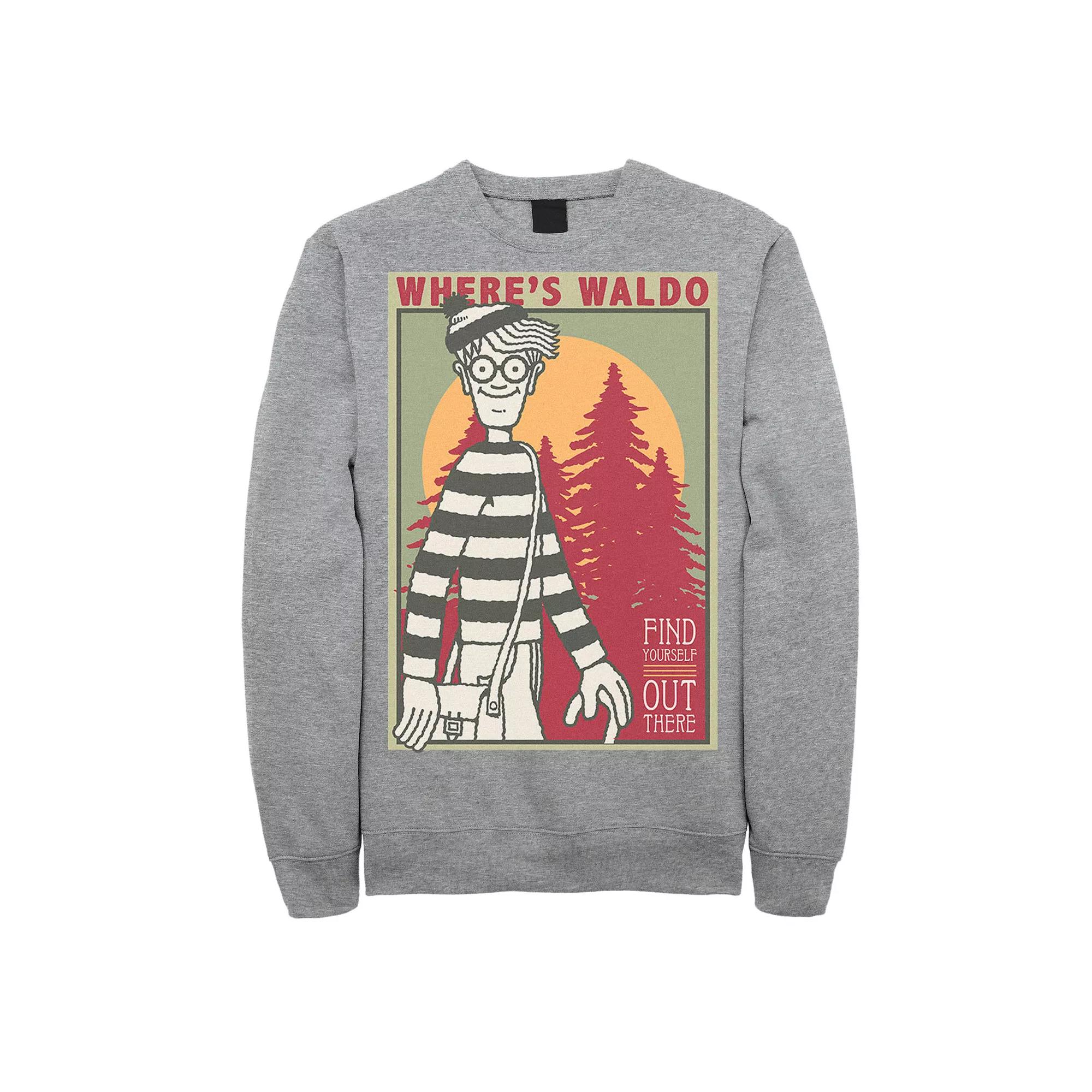 Men's Where's Waldo Find Yourself Poster Sweatshirt, Size: XL, Athletic Grey Product Image