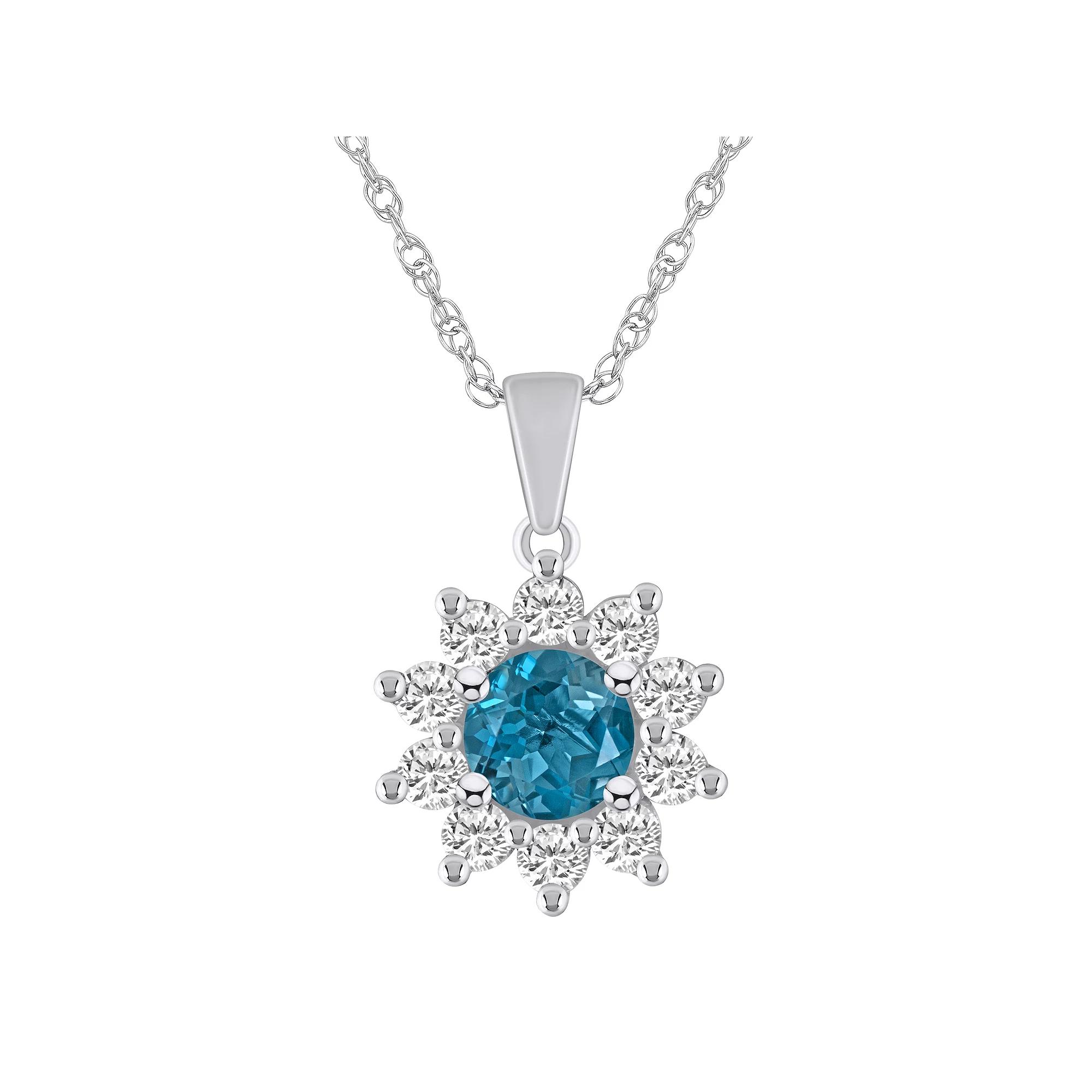 Alyson Layne 14k Gold Round Blue Topaz & 5/8 Carat T.W. Diamond Pendant Necklace, Women's, Size: 18" Product Image
