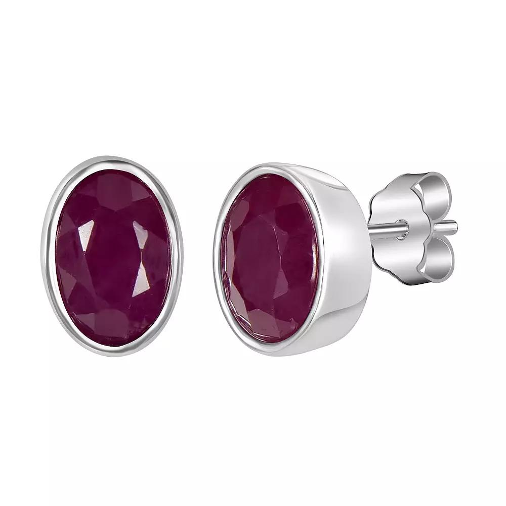 Gemistry 14k White Gold Gemstone Oval Bezel Set Stud Earrings, Women's, Red Product Image
