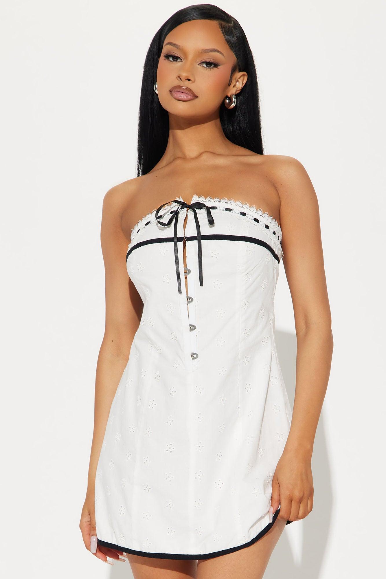 Madison Eyelet Mini Dress - White Product Image