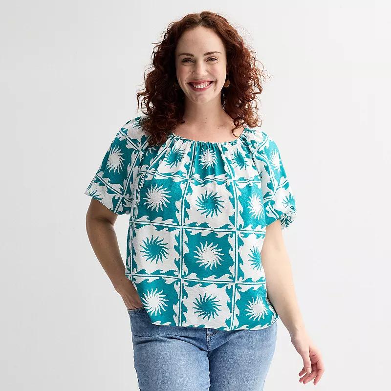 Plus Size Sonoma Goods For Life Palm Tree Linen Blend Shirt, Womens Blue Sun Print Product Image