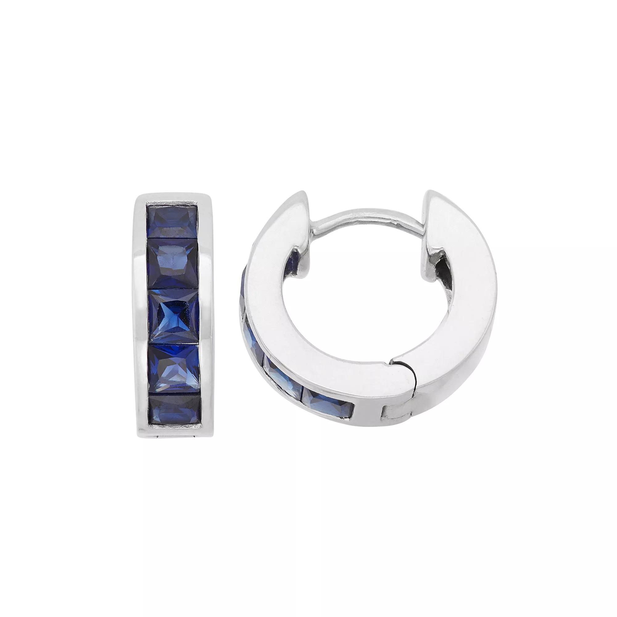 Lab-Created Sapphire Sterling Silver Huggie Hoop Earrings, Women's, Blue Product Image
