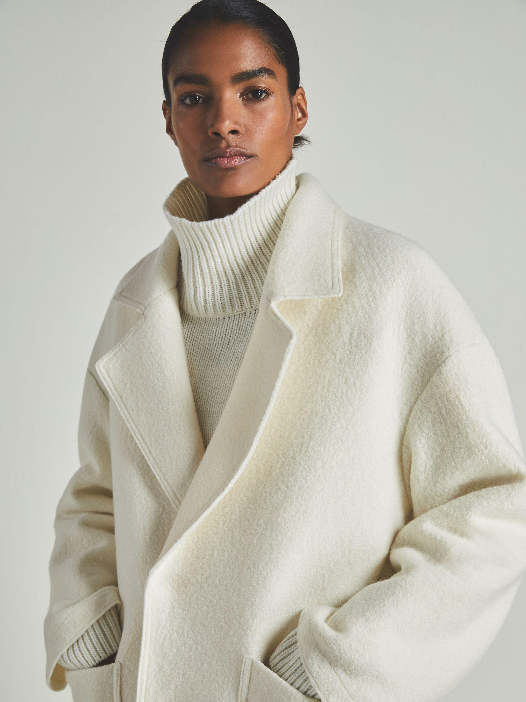Reiss | Les 100 Ciels Boiled-Wool Bouclé Coat in Cream Product Image