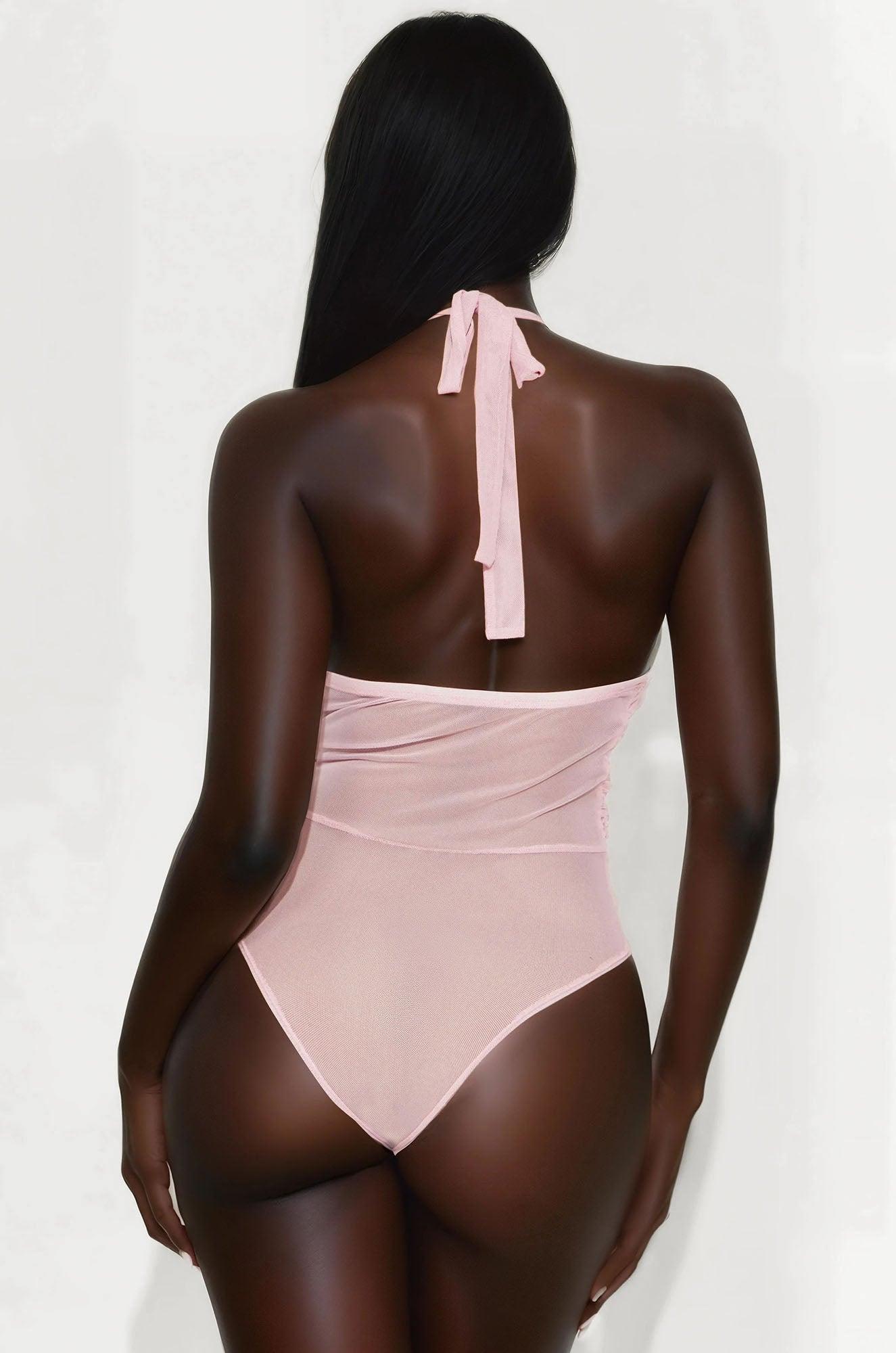 Love Hour Halter Y-Neck Mesh Bodysuit - Pink Female Product Image