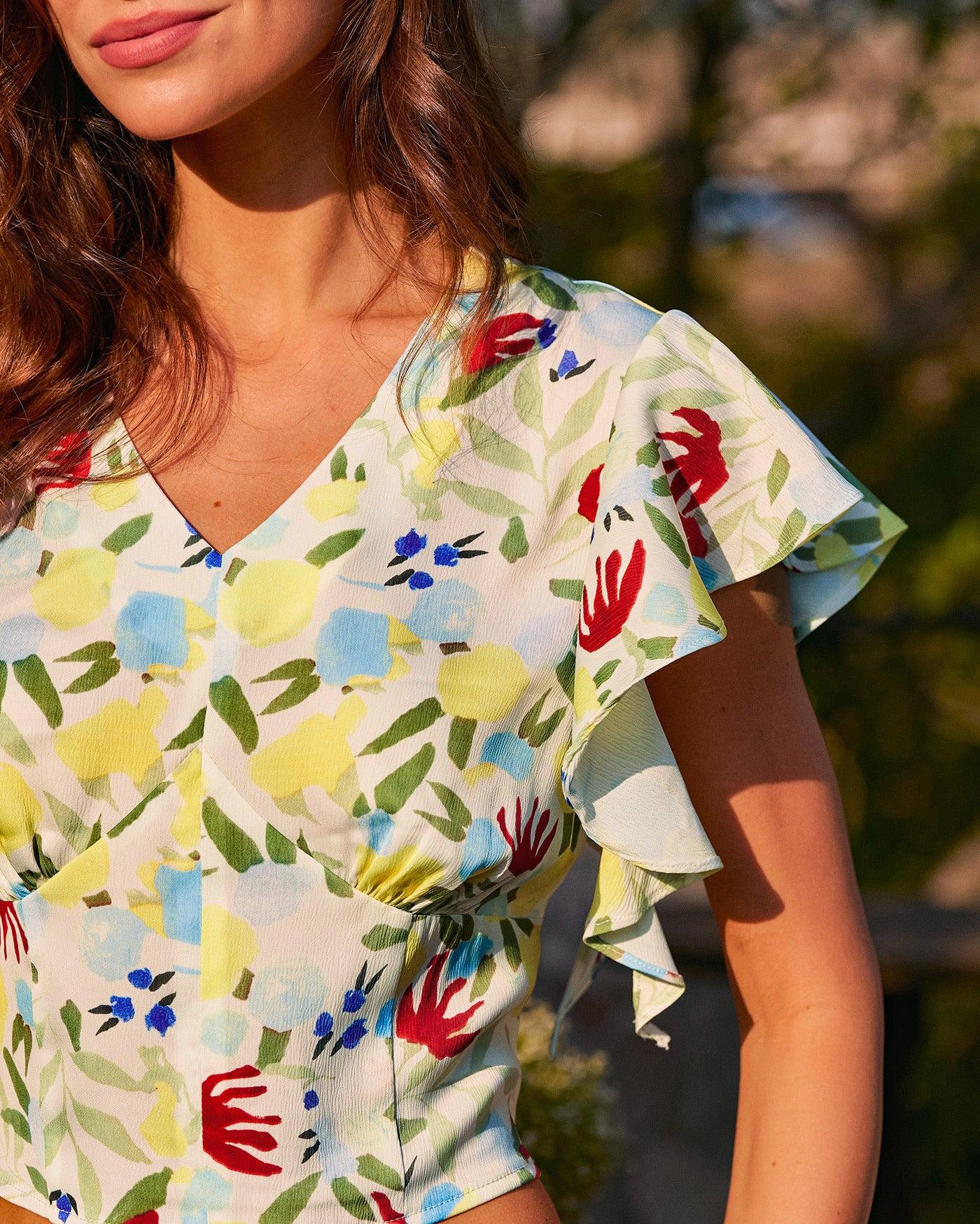 Floral Ruffle A-Line Midi Skirt Product Image