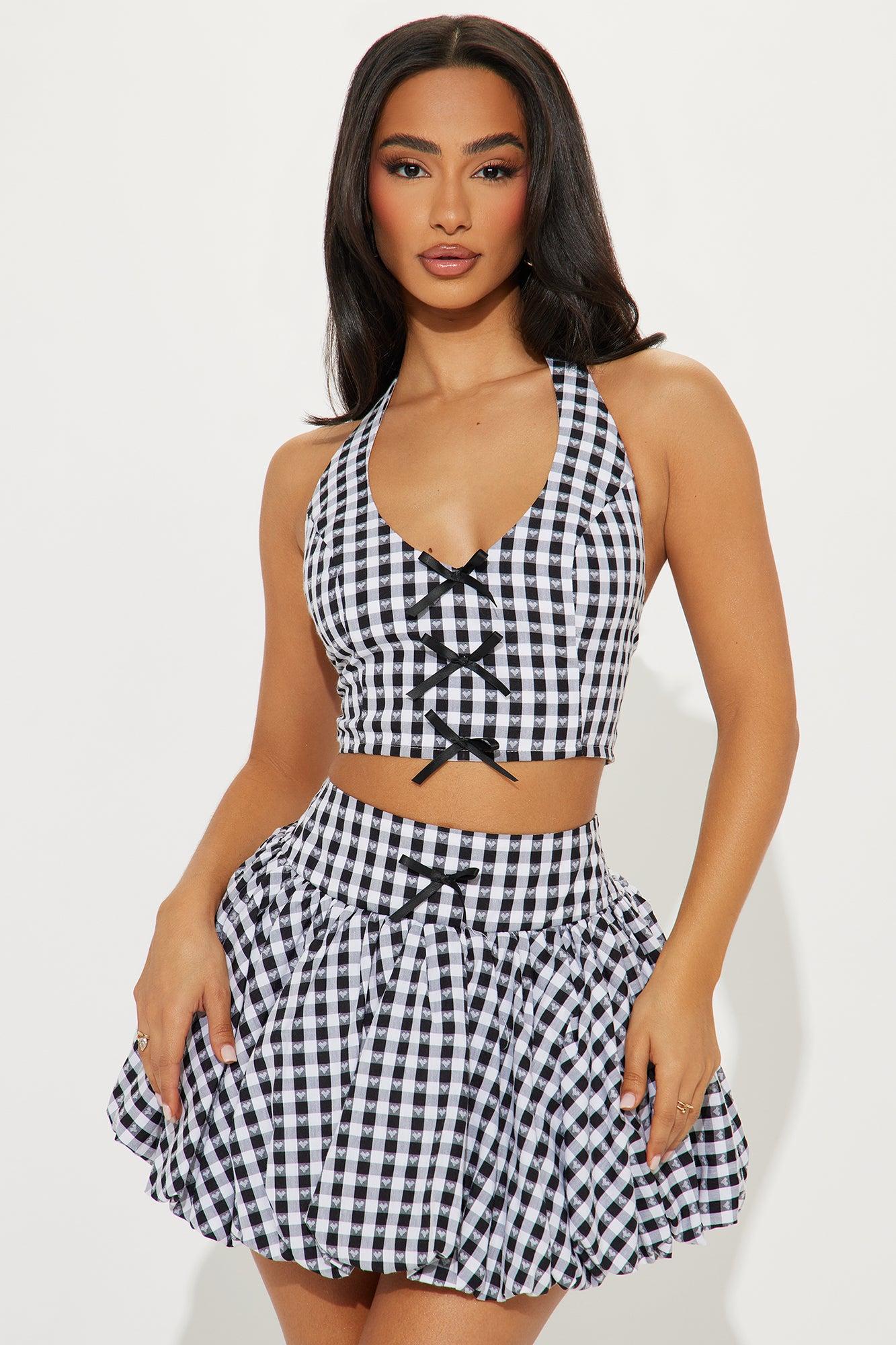 Grace Gingham Bubble Skirt Set - Black/combo Product Image