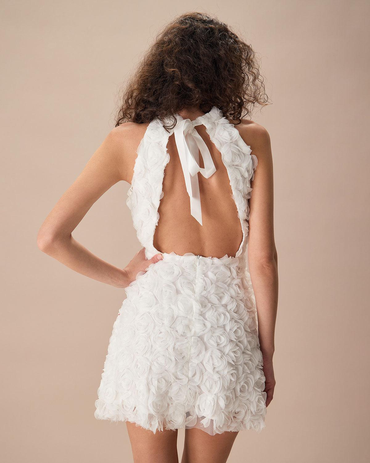 The White Mock Neck Tie-Back Mini Dress Product Image