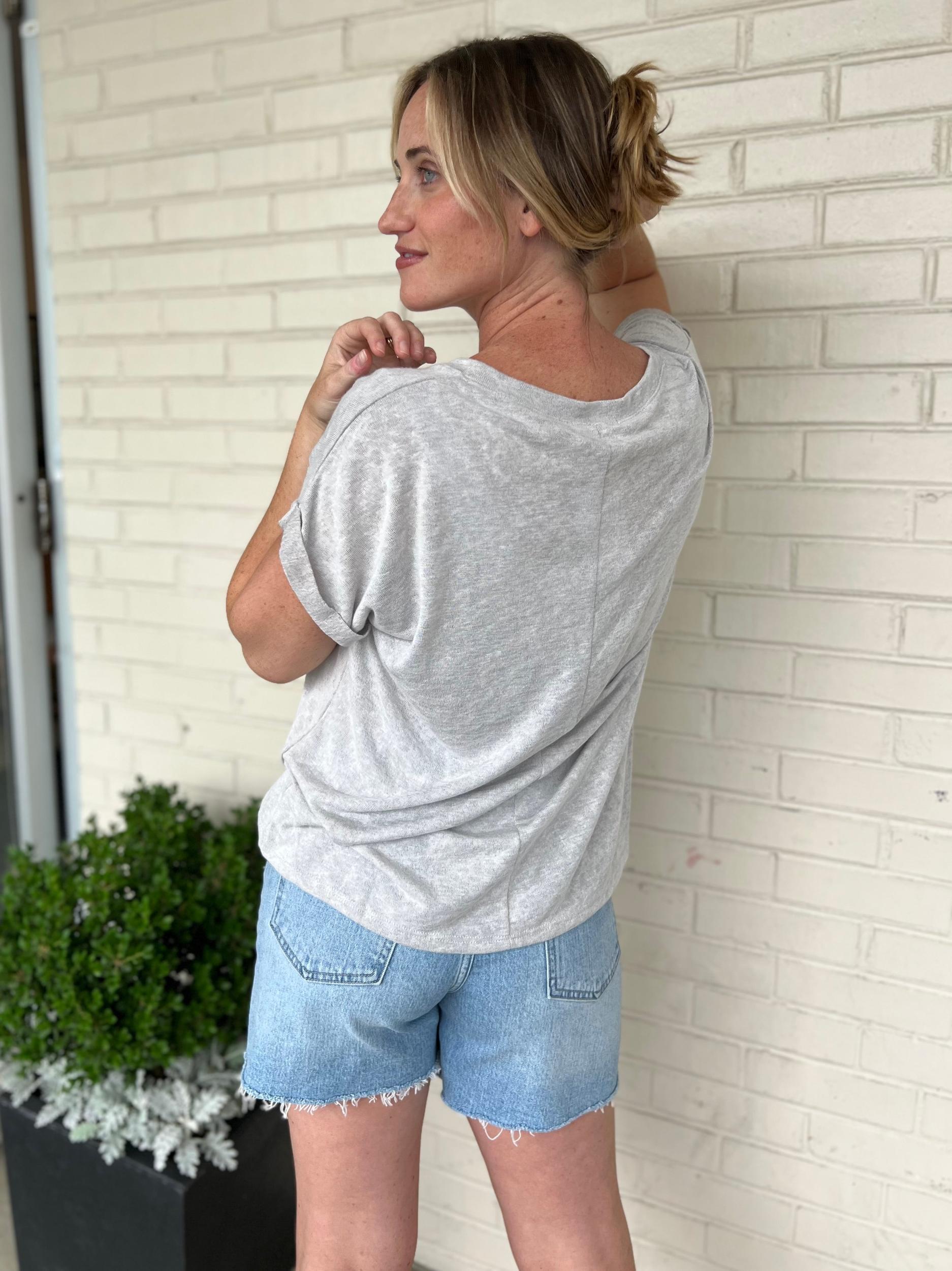 Niki V-Neck Cuffed Short Sleeve Tee Product Image