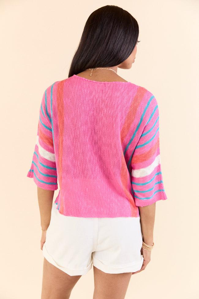 Swept Away Pink Striped Sleeve Sweater FINAL SALE Product Image