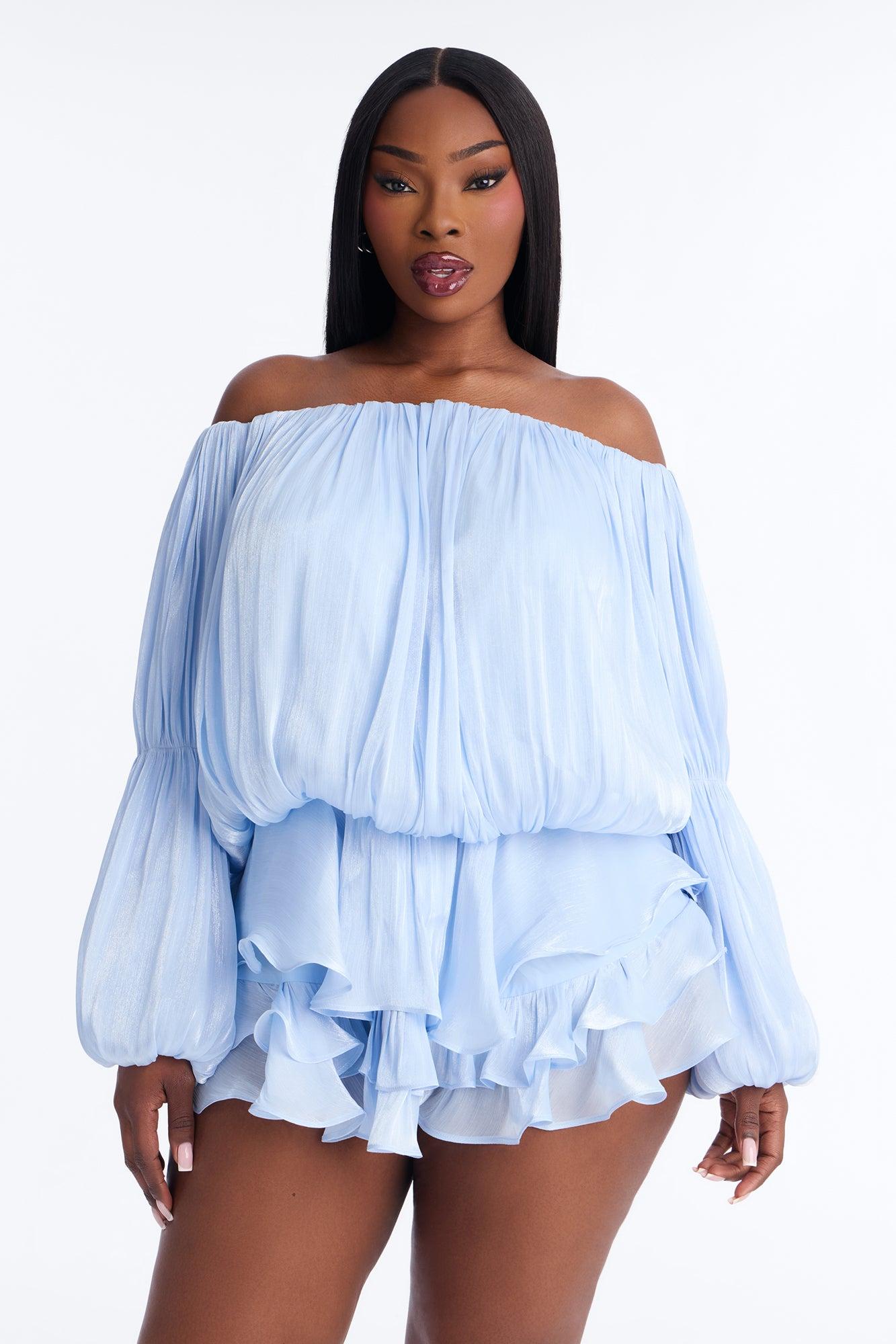 Oralee Off Shoulder Organza Mini Dress - Periwinkle Female Product Image