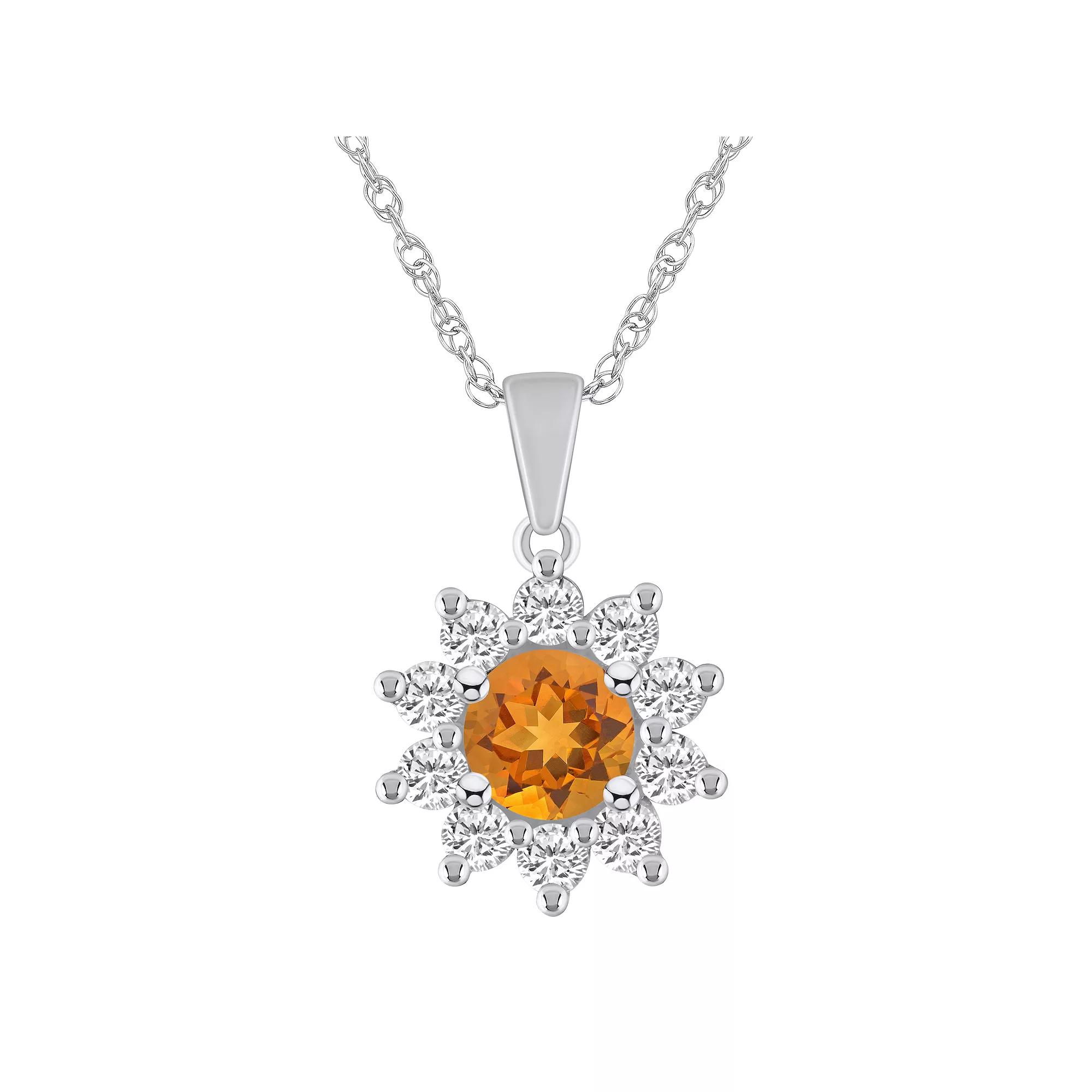 Alyson Layne 14k White Gold Round Citrine & 5/8 Carat T.W. Diamond Pendant Necklace, Women's, Size: 18" Product Image
