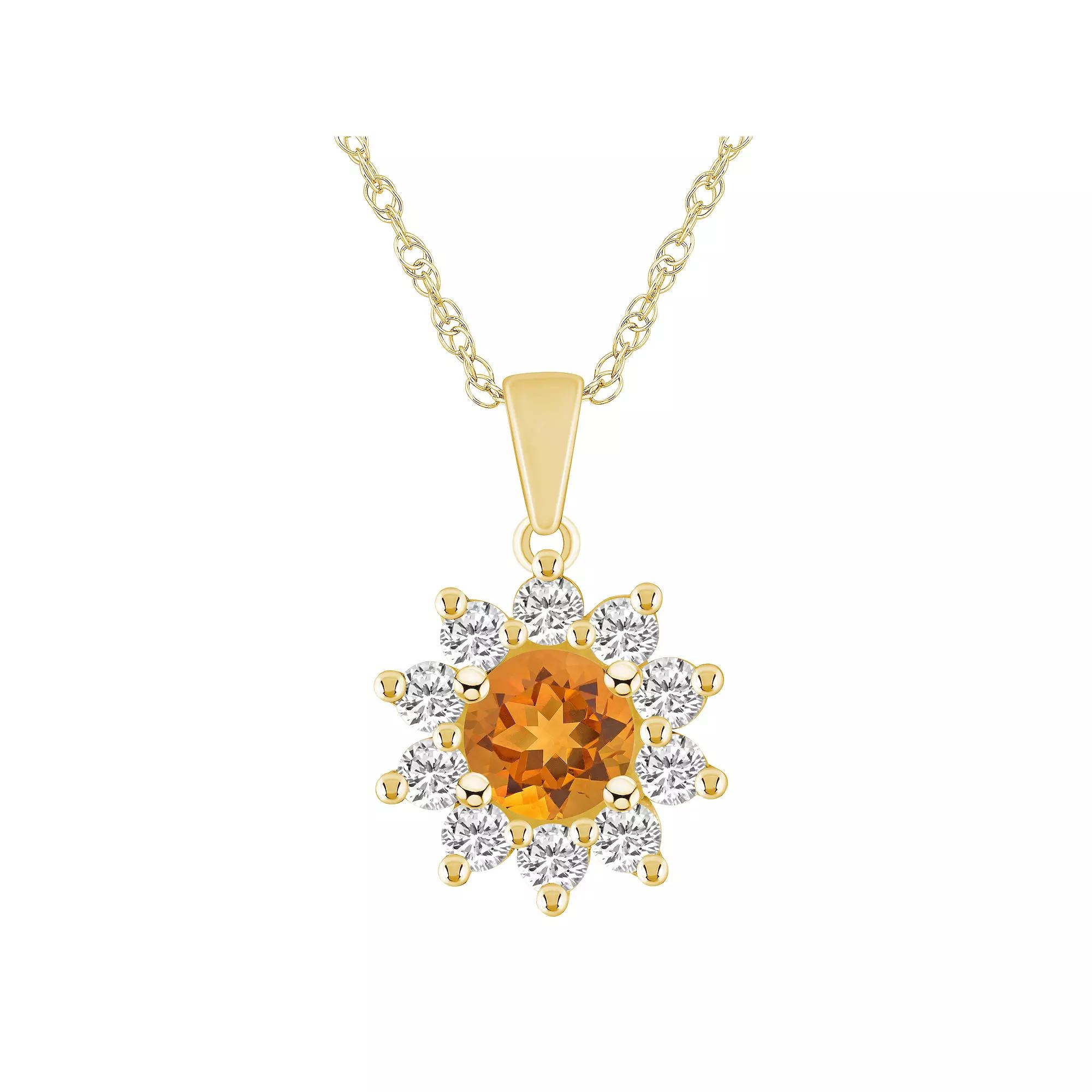 Alyson Layne 14k Gold Round Citrine & 5/8 Carat T.W. Diamond Pendant Necklace, Women's, Size: 18" Product Image