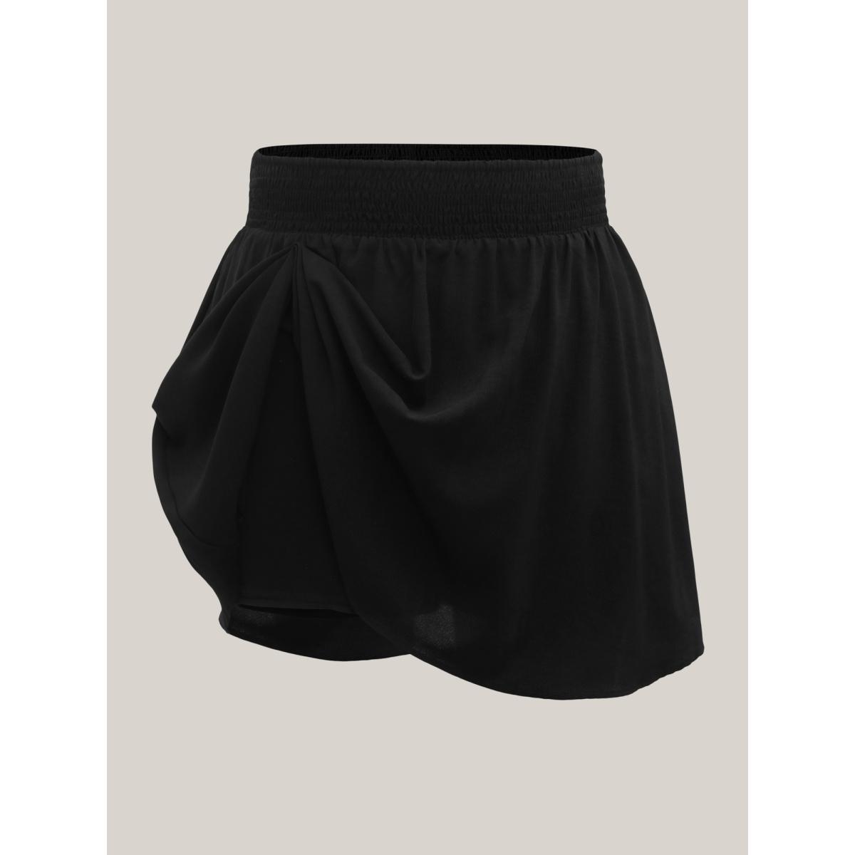 Plus Size Shirred Waist Pockets Flowy Mini Skirt Women Black Leisure No stretch Side seam pocket Casual Skirts BloomChic 12/L Product Image