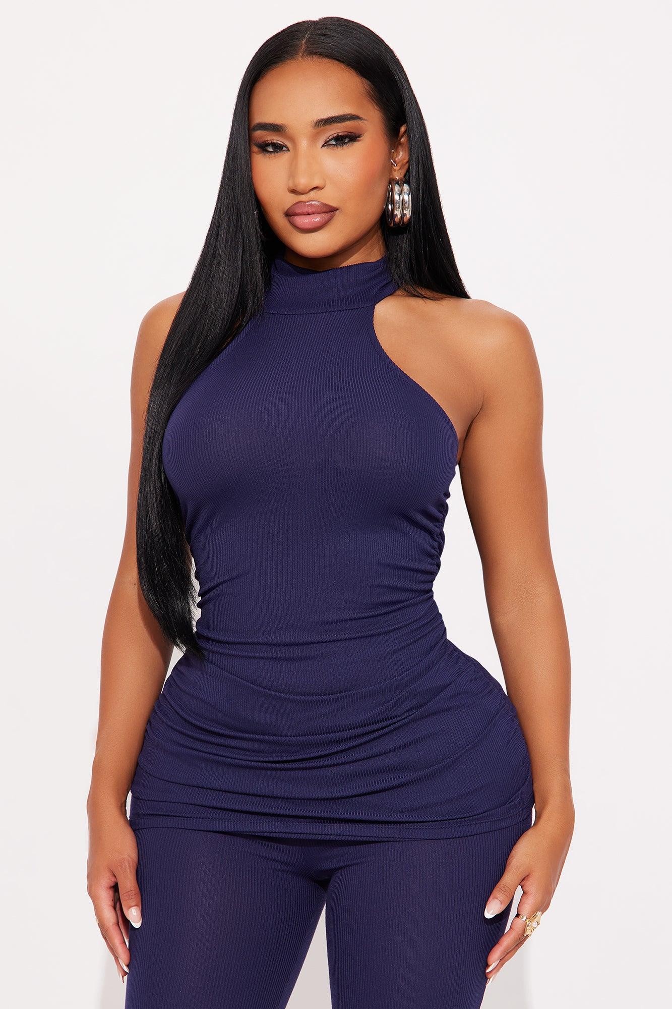 Sarina Ribbed Sleeveless Pant Set - Navy Female Product Image