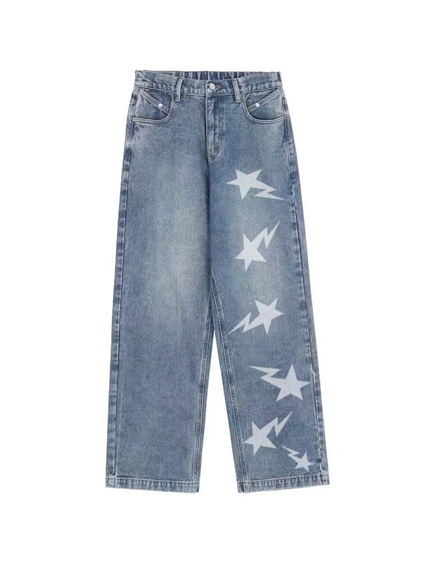 Washed Star Print  Boyfriend Jeans Product Image