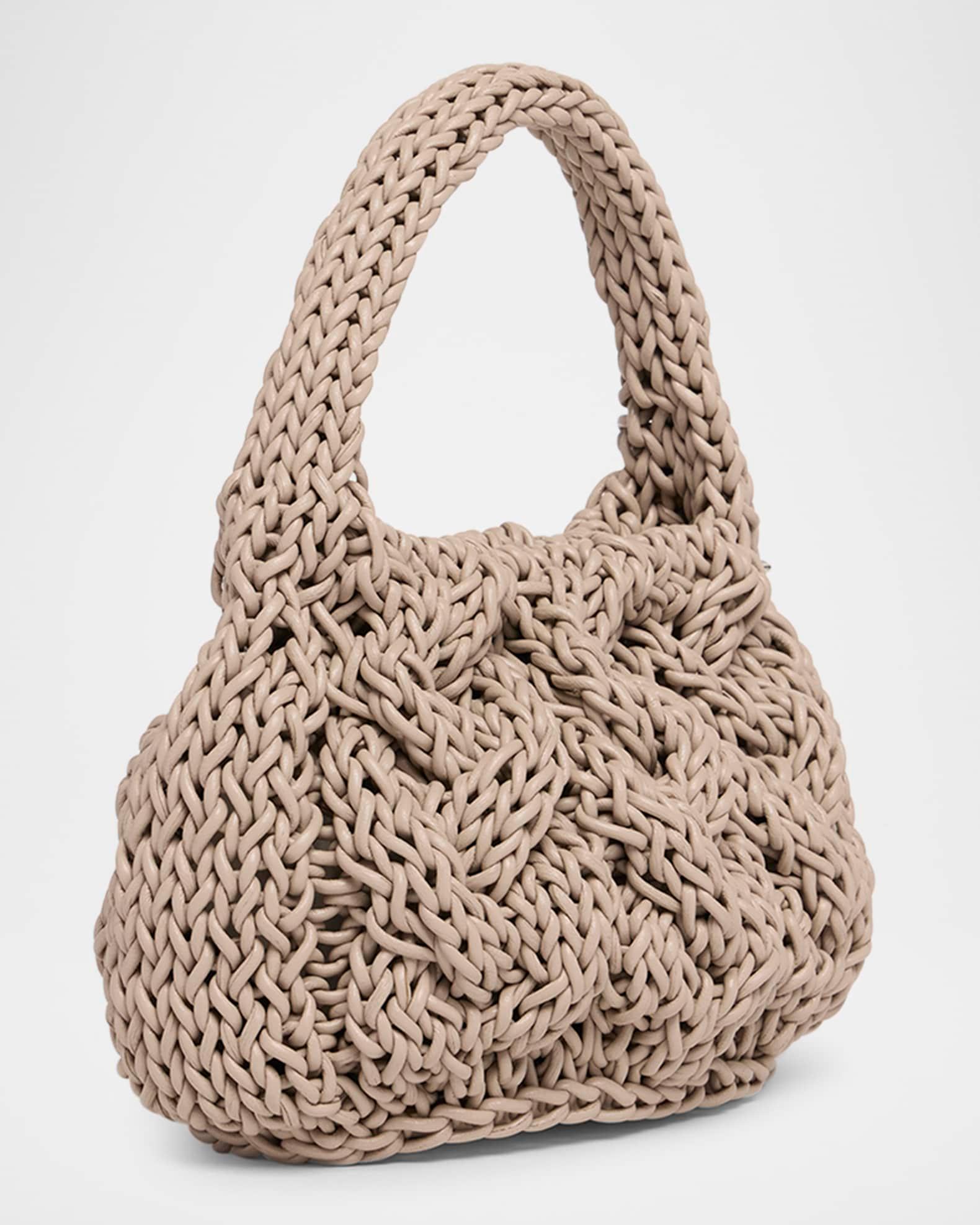 Small Cable Knit Leather Top-Handle Bag Product Image