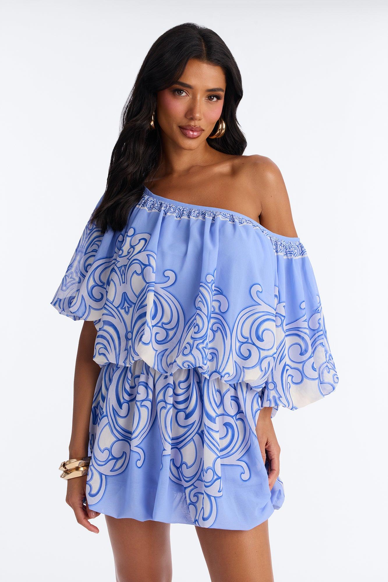 Imani One Shoulder Chiffon Mini Dress - Periwinkle Female Product Image