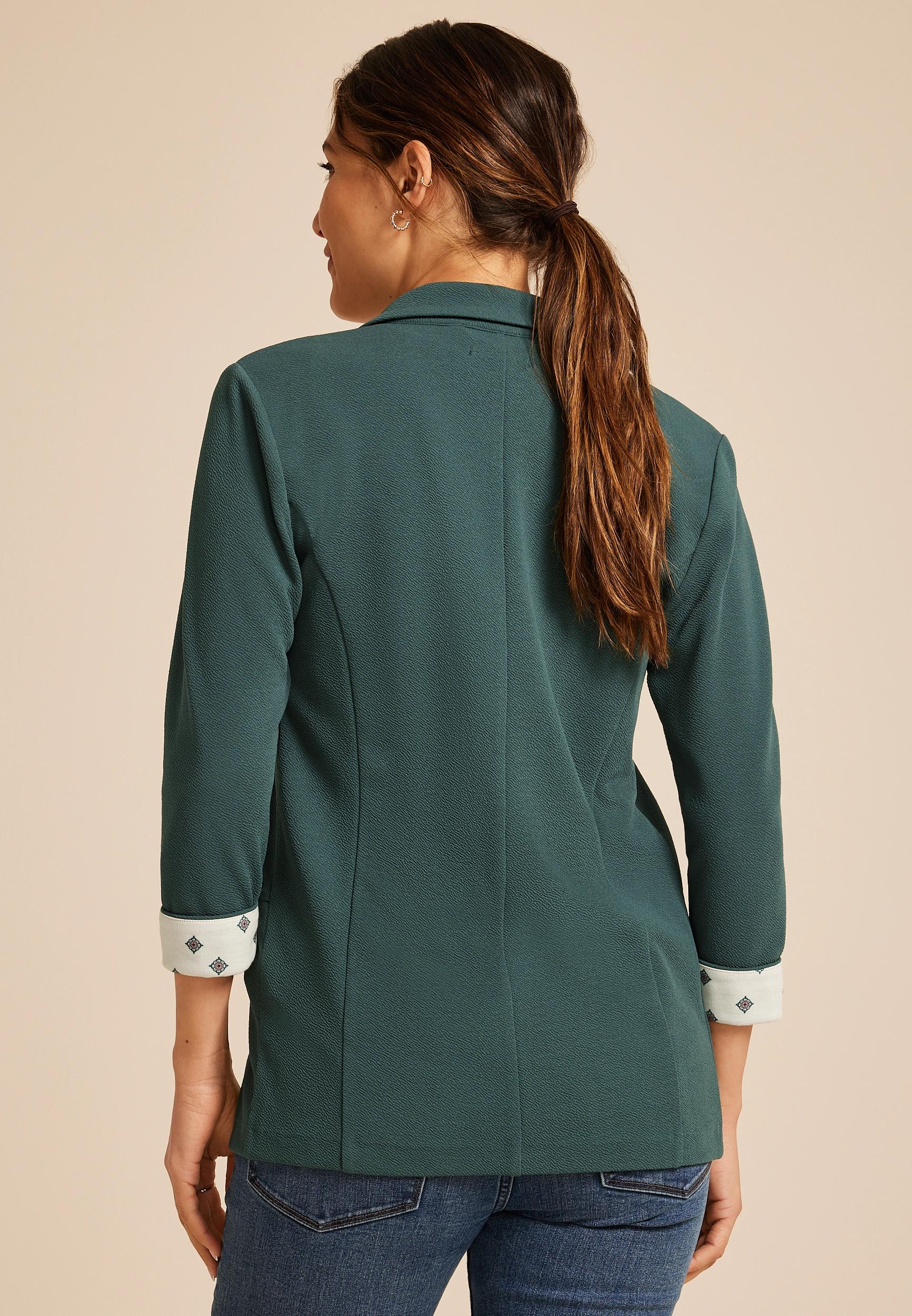 Versa Printed Cuffed 3/4 Sleeve Blazer Product Image