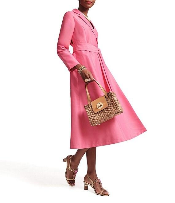 FRANCES VALENTINE Lucille Dupion Notch Lapel Bracelet Sleeve Wrap Midi Dress Product Image