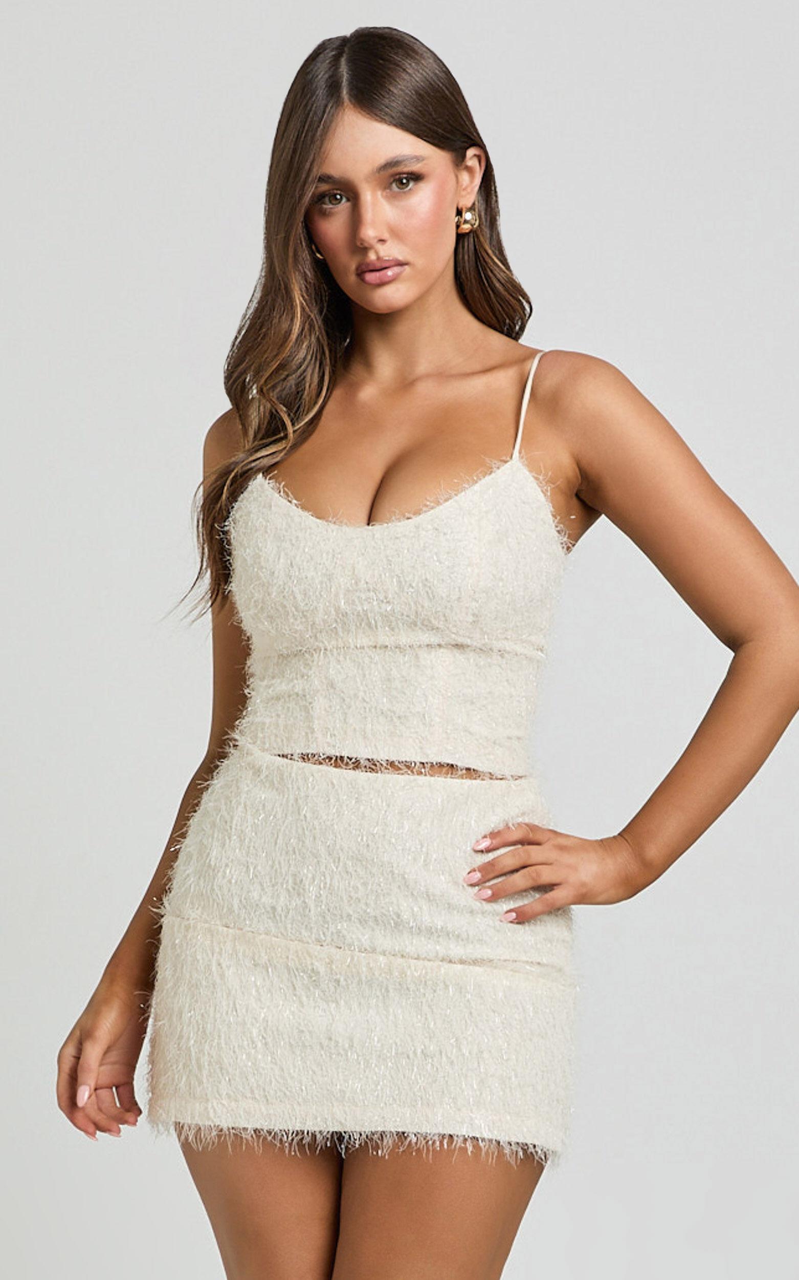 Frida Mini Skirt - High Waisted A Line Fluffy Skirt in Cream Product Image
