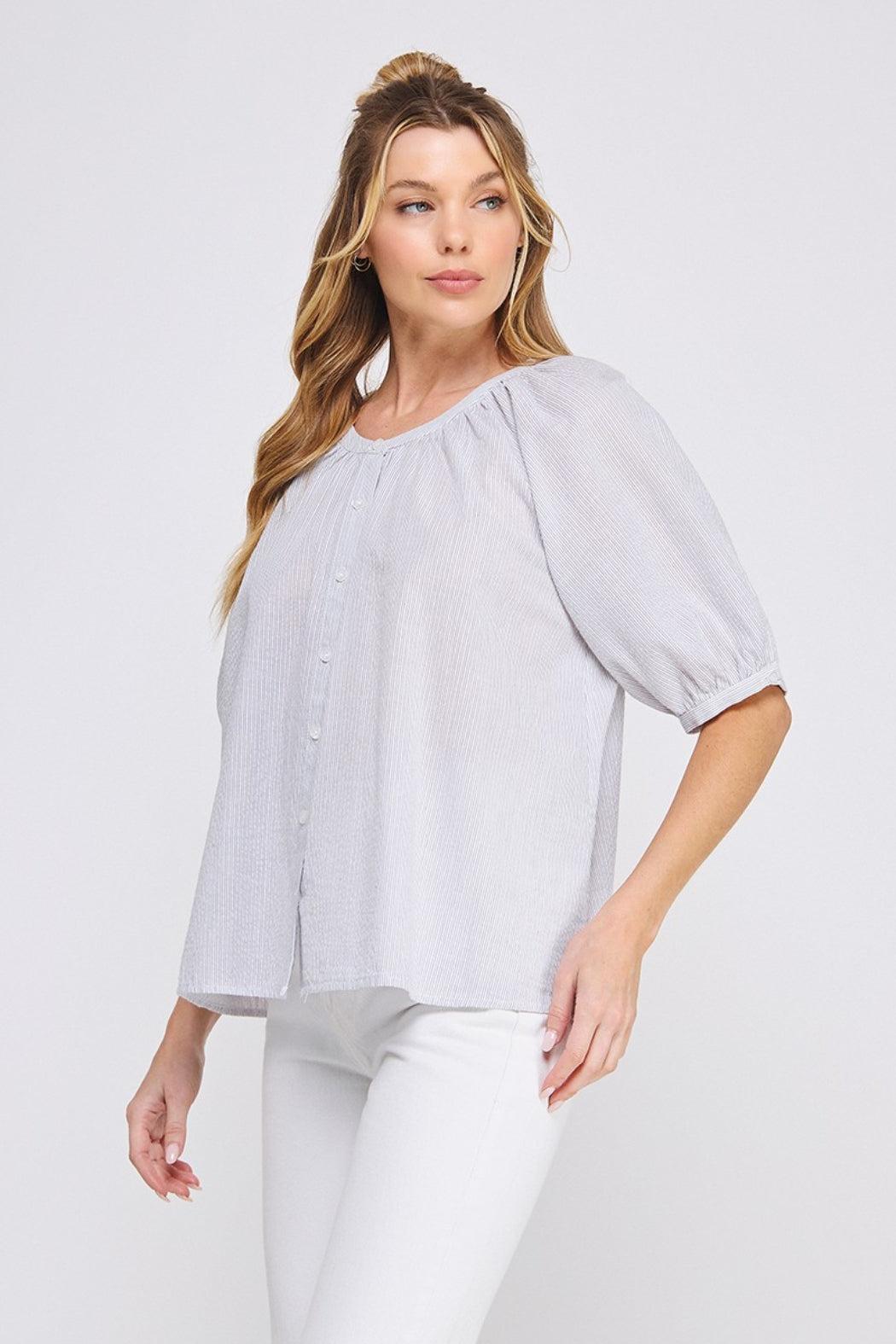 Puff Slv Pinstripe Top Product Image