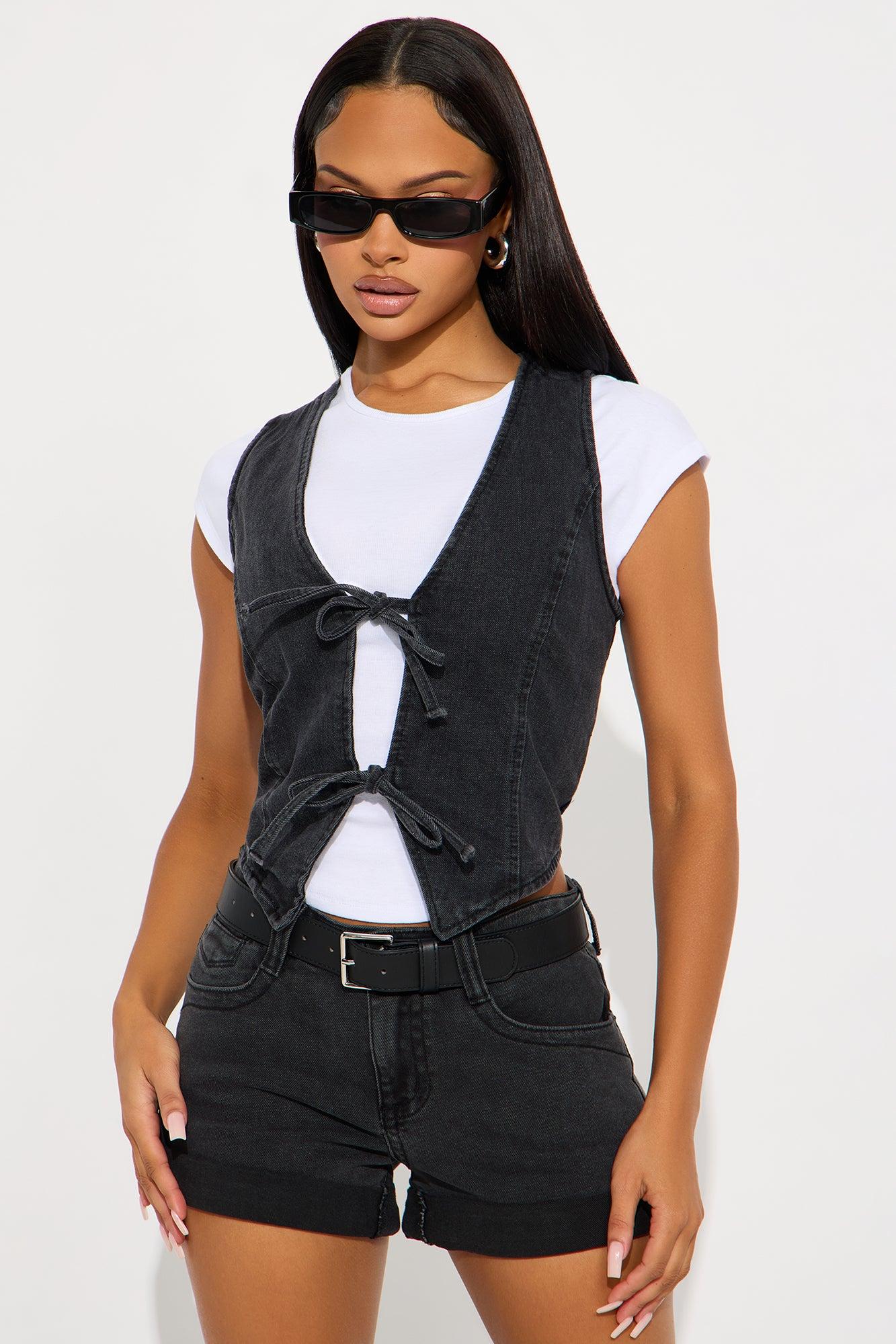 Tied To Me Denim Vest - Black Wash Female Product Image