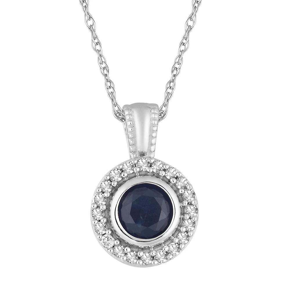 10k White Gold Sapphire & 1/10 Carat T.W. Diamond Halo Pendant Necklace, Women's, Size: 18", 10k Whgold Product Image