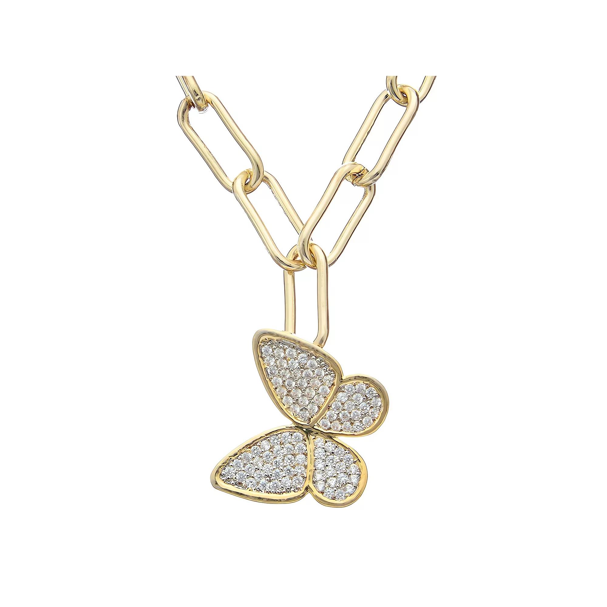 Juvell 18K Gold Plated Link Chain Cubic Zirconia Butterfly Pendant Necklace, Women's, Two Tone Product Image