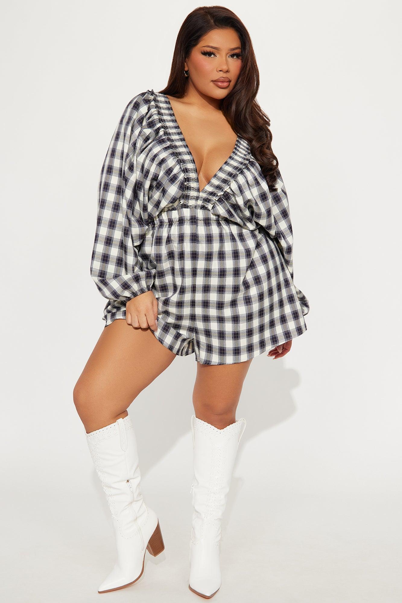 Penelope Plaid Romper - Navy/combo Product Image