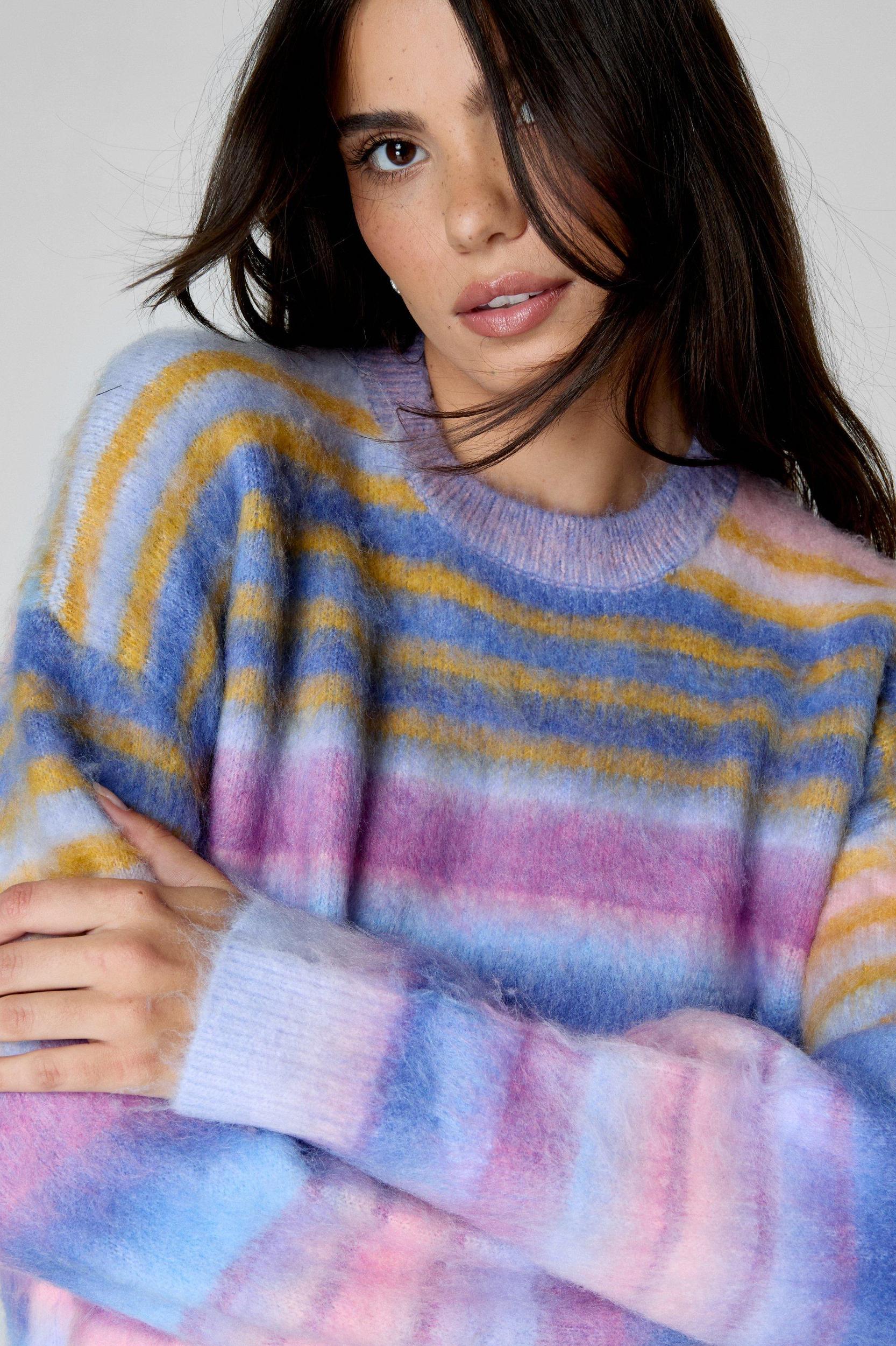 Brushed Striped Crew Neck Sweater Product Image