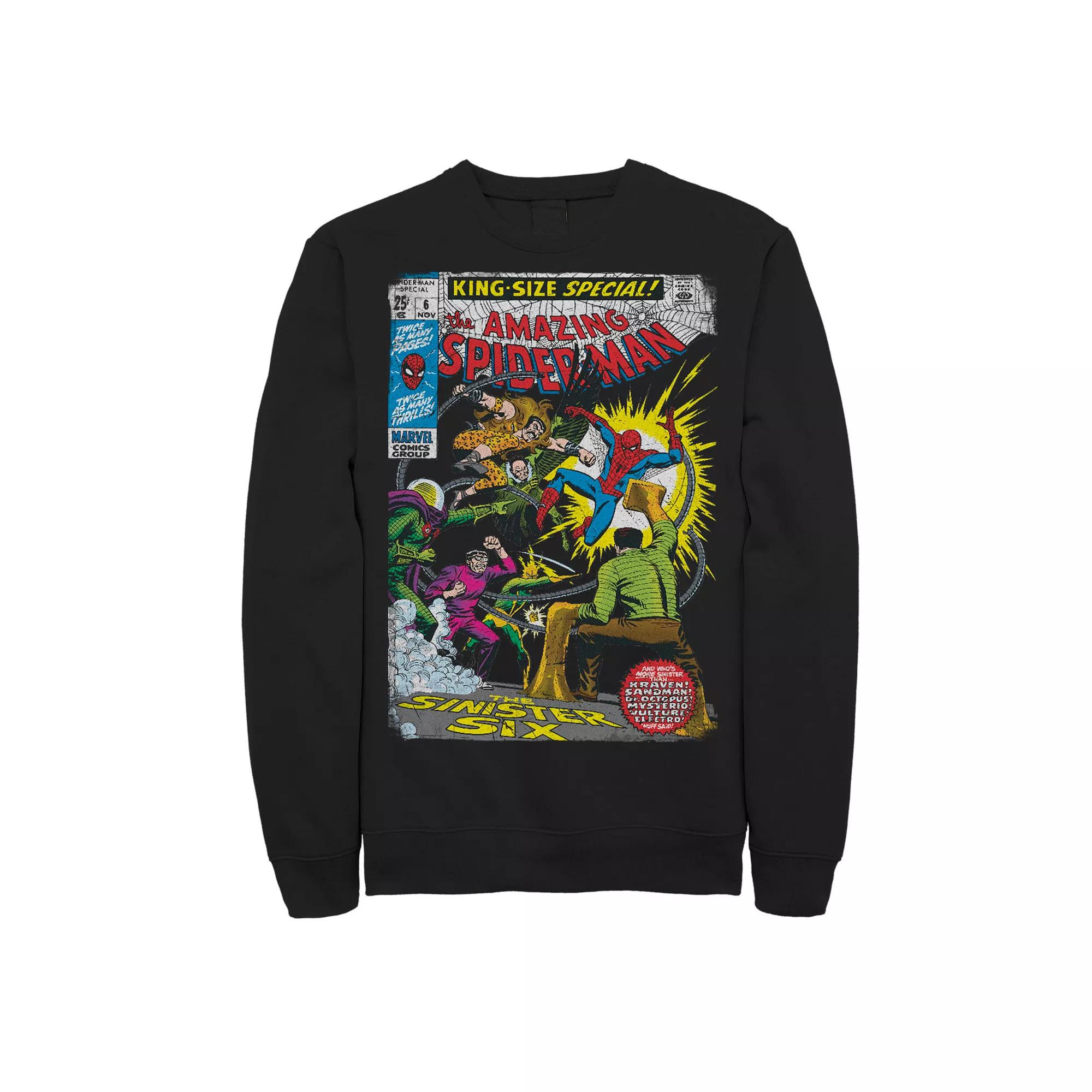Big & Tall Spiderman The Sinister Six Comic Cover Fleece Graphic Pullover, Men's, Size: 4XL Tall, Blue Product Image
