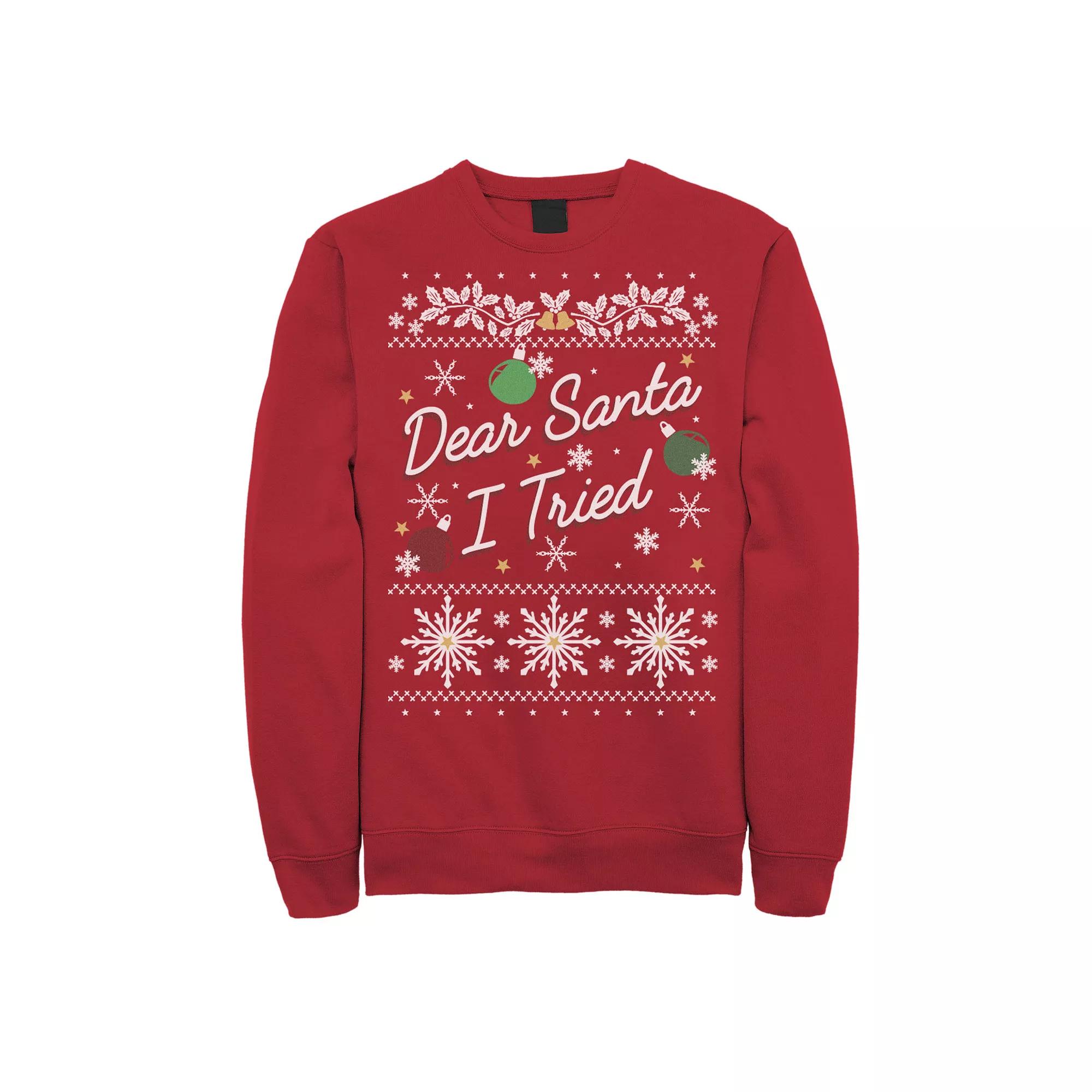 Men's Ugly Sweater Dear Santa I Tried Ornaments Graphic Fleece Pullover, Size: Large, Red Product Image