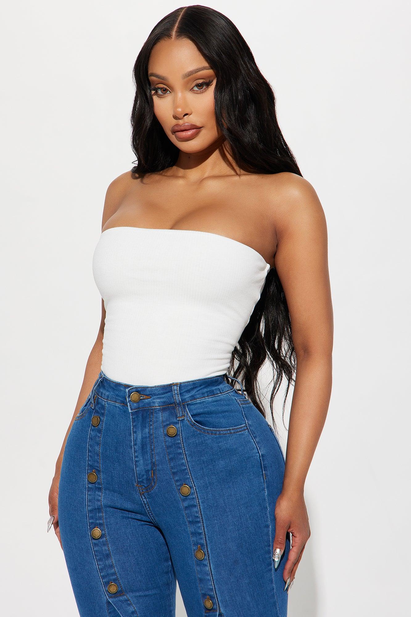 Demi Double Lined Tube Bodysuit - White Product Image