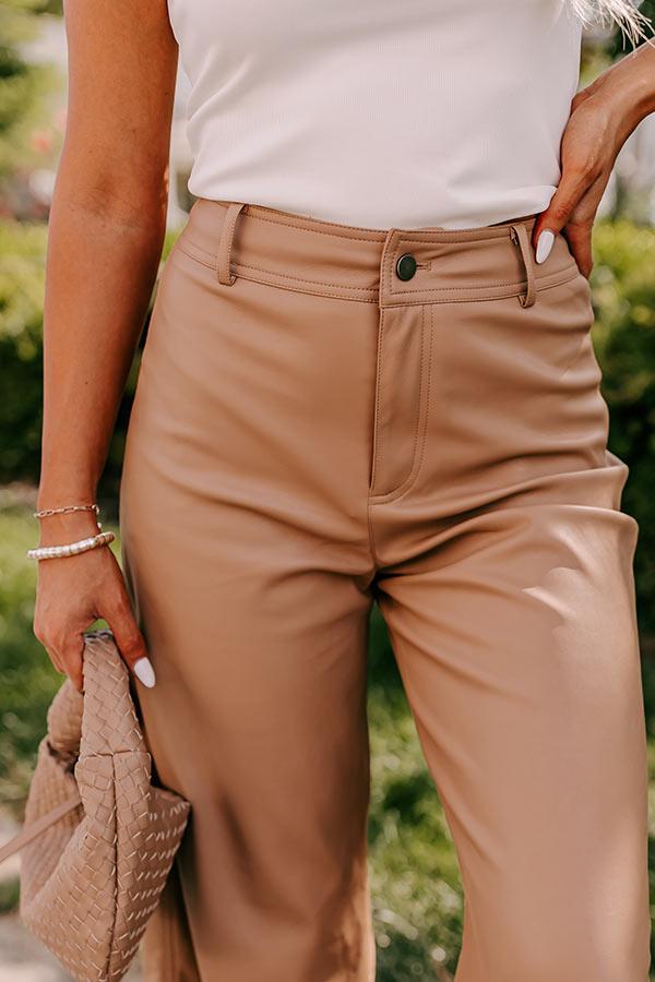 The Reagan High Waist Faux Leather Pants in Camel Product Image
