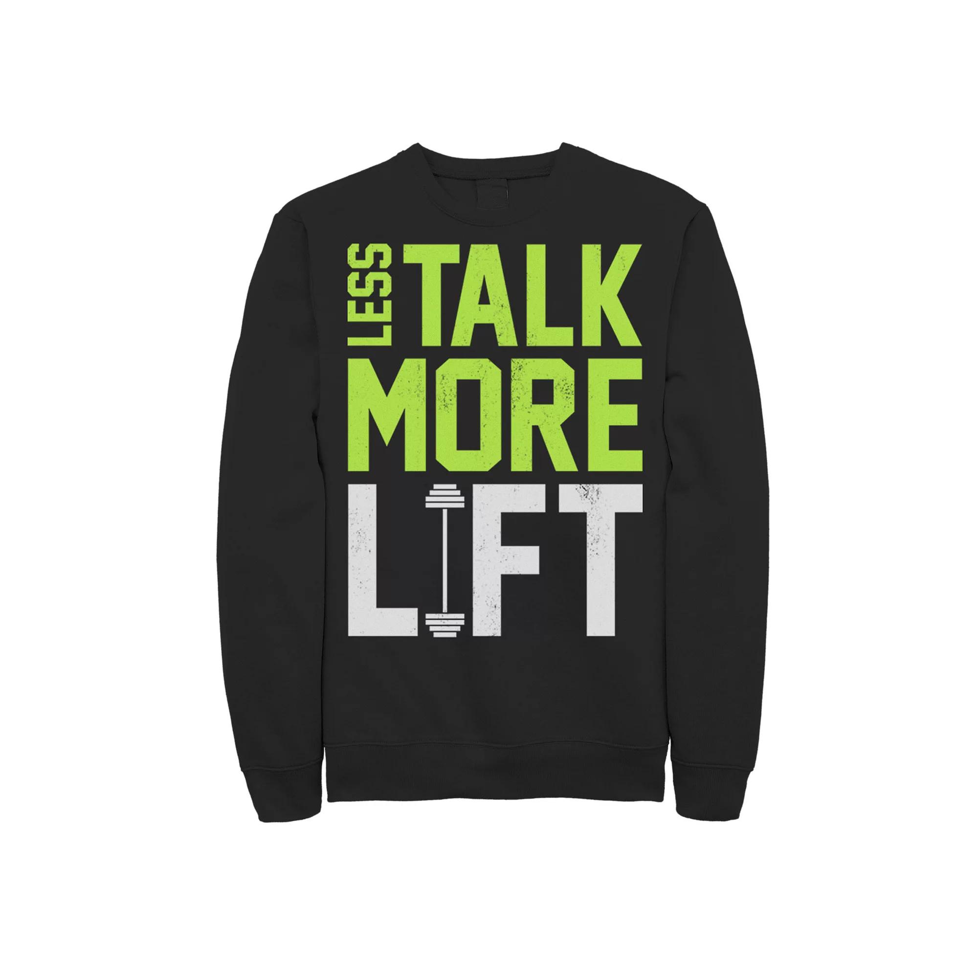 Men's Less Talk More Lift Weight Training Neon Green Graphic Fleece Pullover, Size: XL, Black Product Image