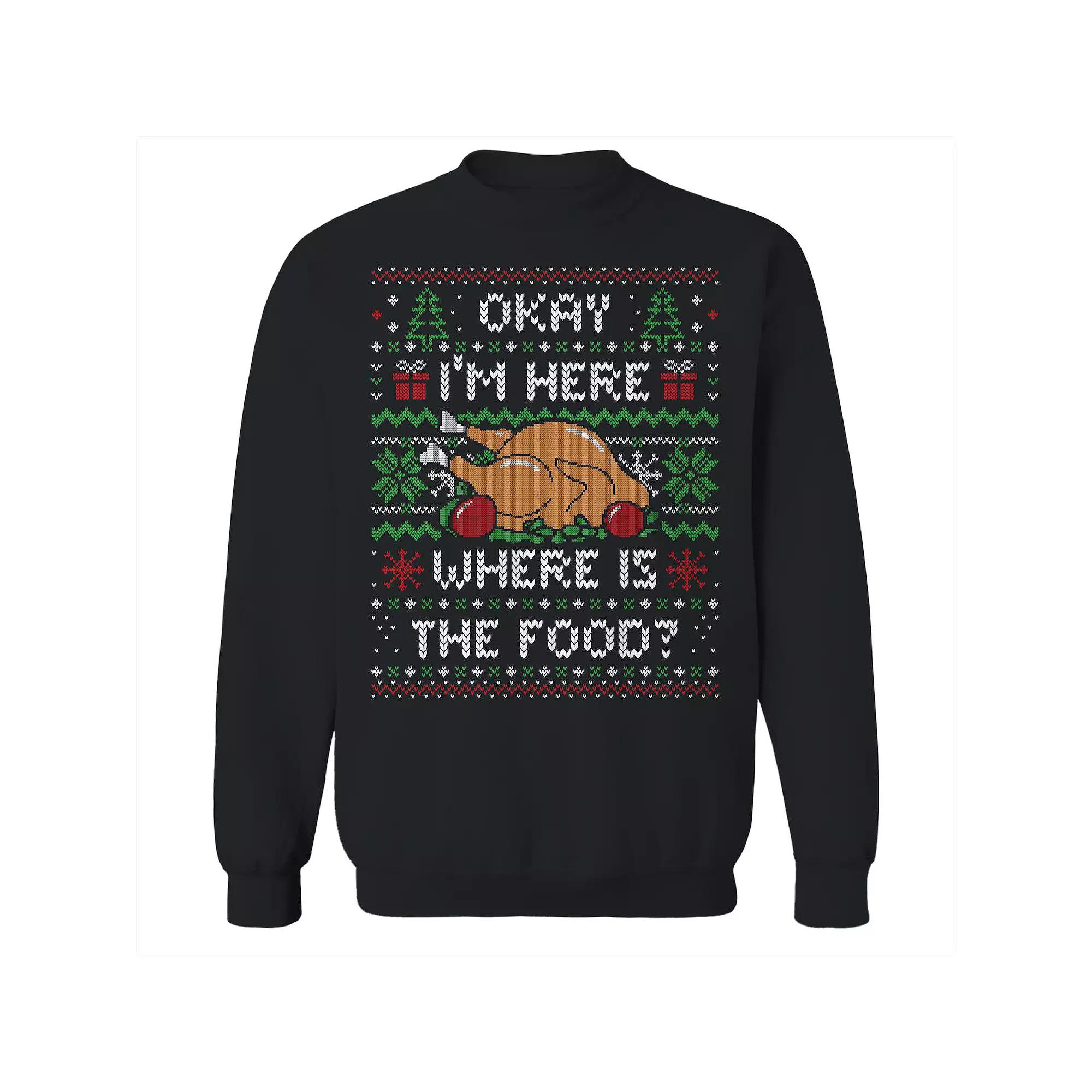 Men's Where is The Food Christmas Sweater Graphic Sweatshirt, Size: Large, Black Product Image