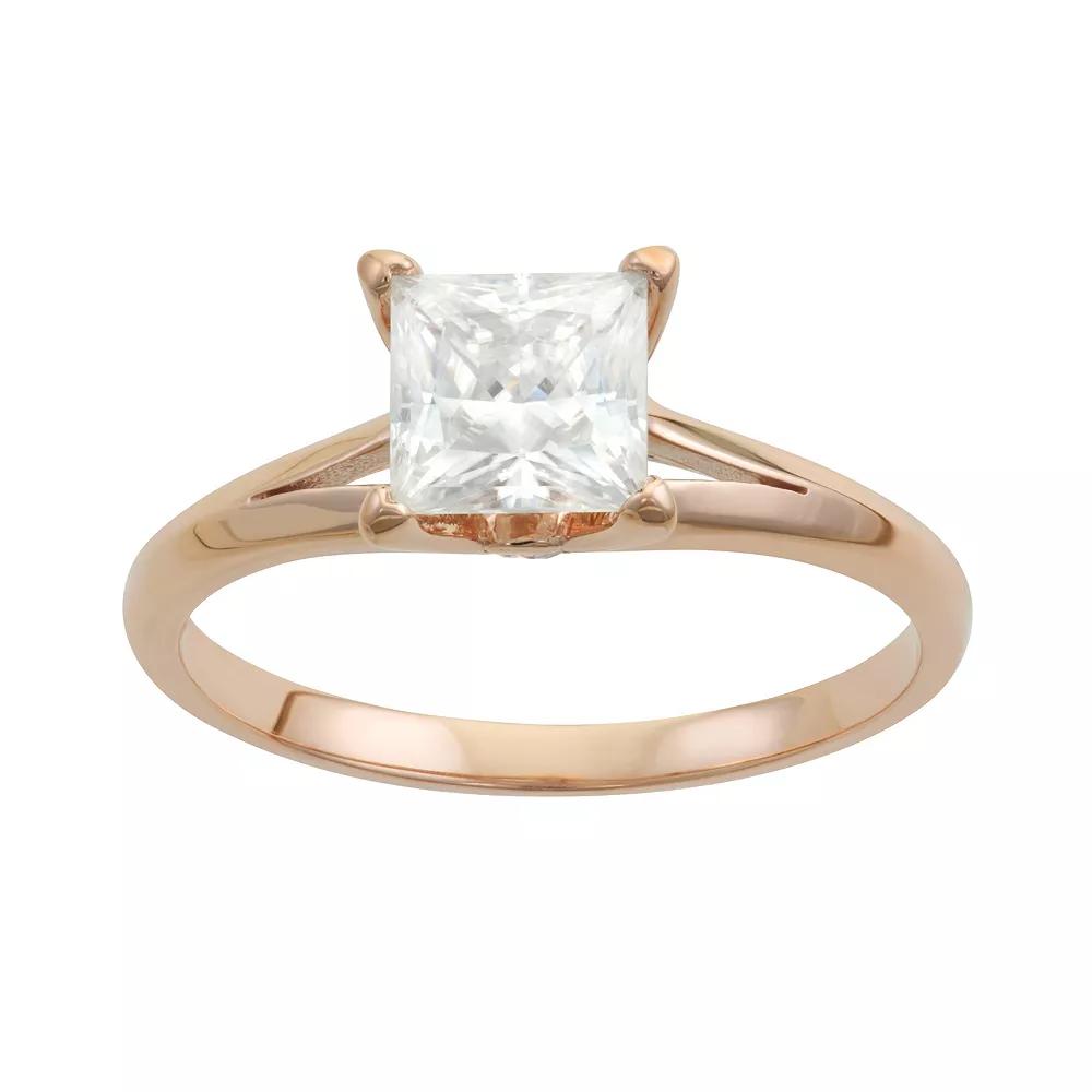 Charles & Colvard 14k Gold 1 1/4 Carat T.W. Princess Cut Lab-Created Moissanite Solitaire Engagement Ring, Women's, Size: 7, Pink Product Image