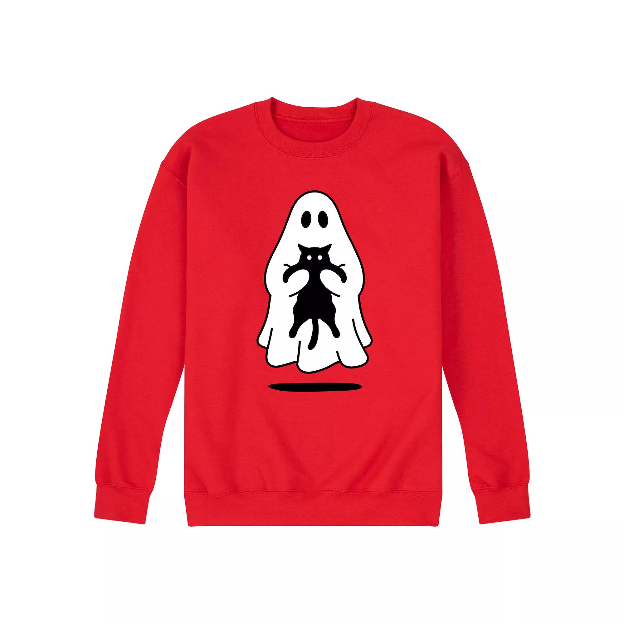 Men's Ghost Holding Black Cat Fleece Sweatshirt,  Product Image
