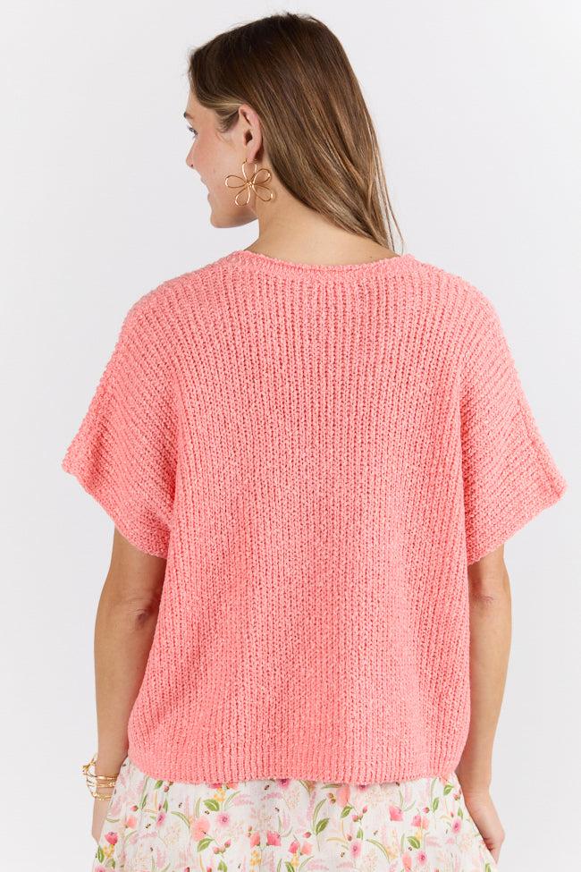 Make Waves Coral Short Sleeve Textured Lightweight Sweater FINAL SALE Product Image