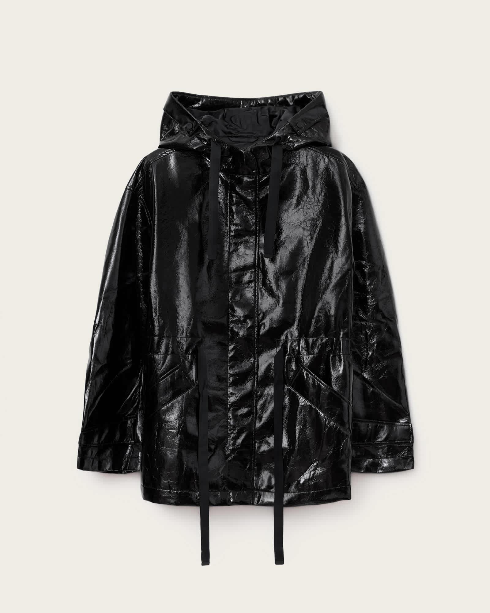 Kelsie Shine Hooded Jacket Black | ALLSAINTS US Product Image