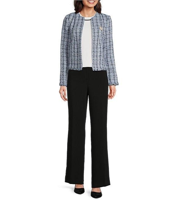 KARL LAGERFELD PARIS Tweed #double;Karl#double; Logo Round Neck Long Sleeve Open-Front Jacket Product Image