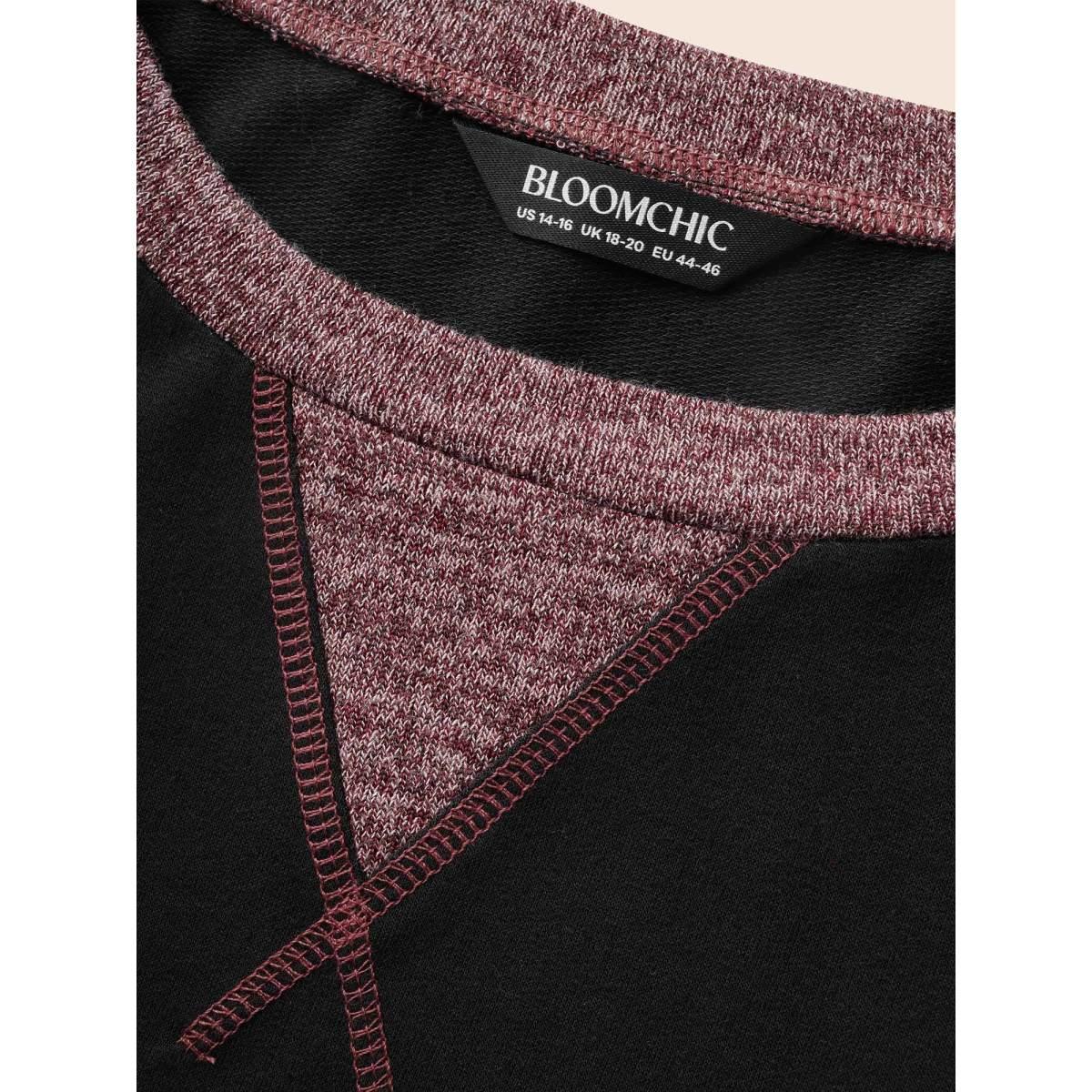 Plus Size Striped Contrast Pocket Raglan Sleeve High Low Hem Sweatshirt Women Emerald Casual Contrast Round Neck Everyday Sweatshirts BloomChic 30/6X Product Image